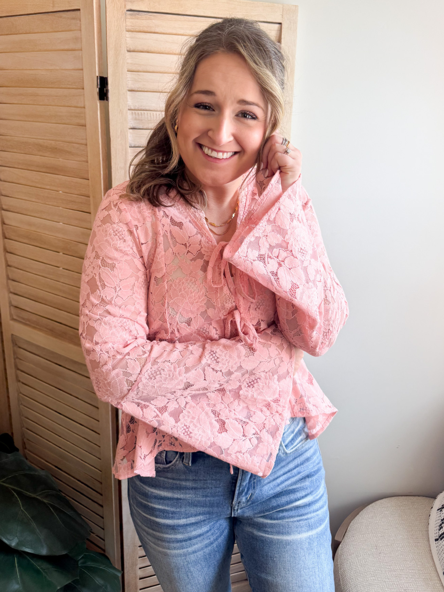 Shelbie Floral Lace Blouse - Pink - The Collective Rose