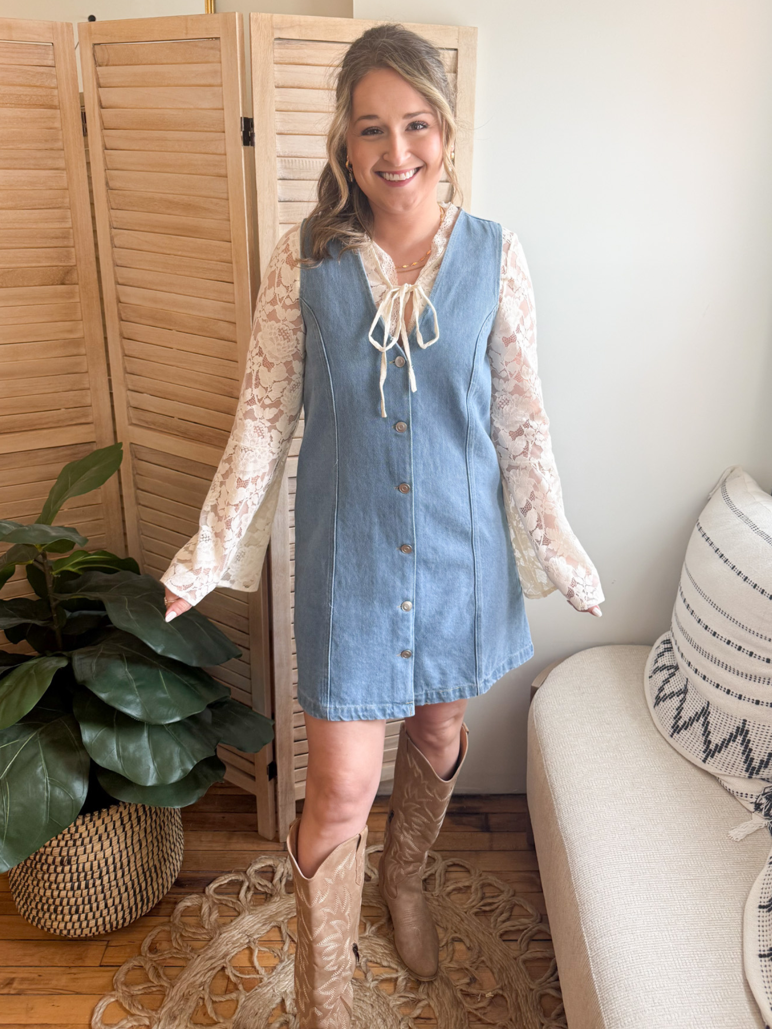 River Button Front Denim Dress - The Collective Rose