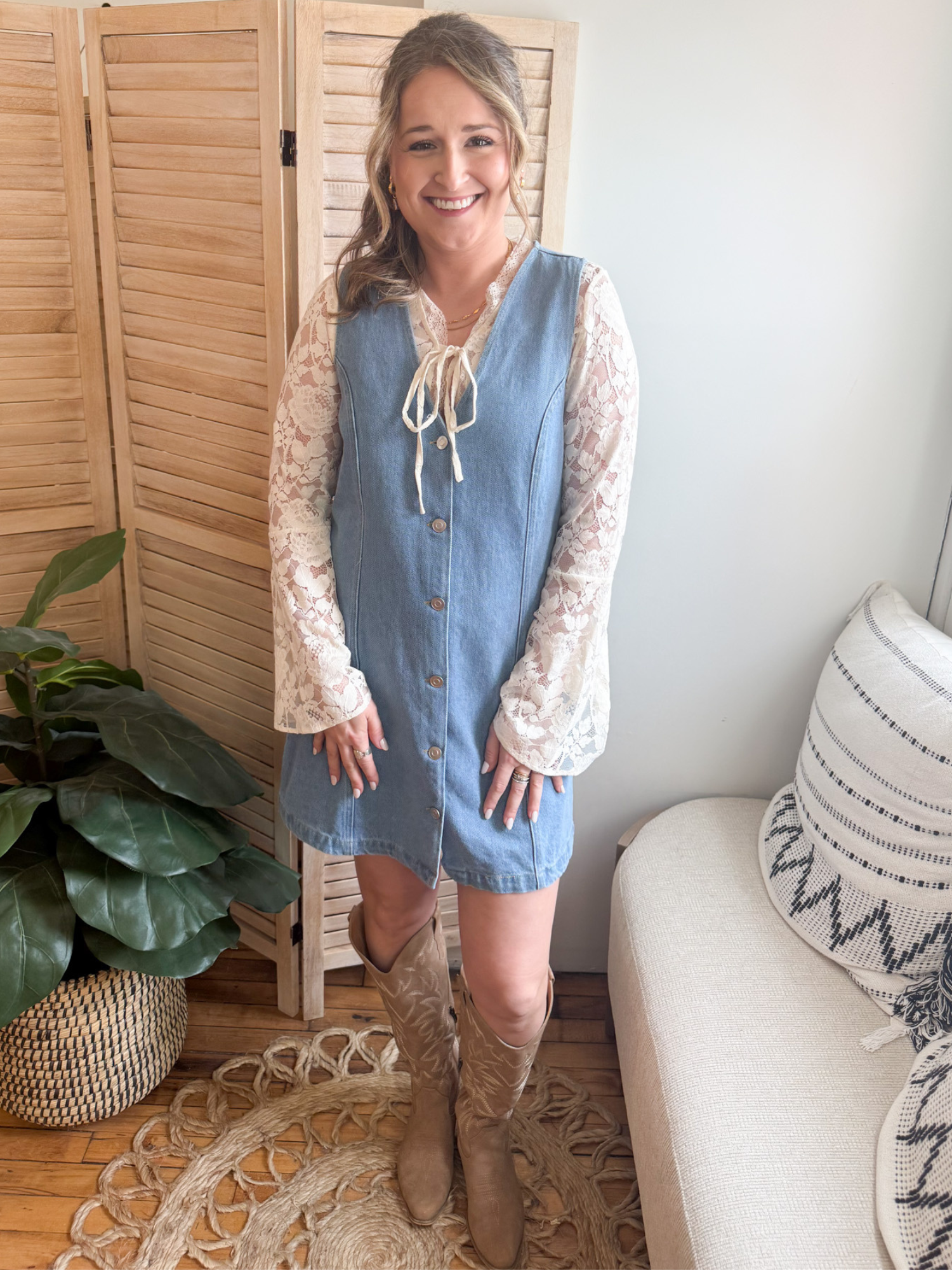 River Button Front Denim Dress - The Collective Rose