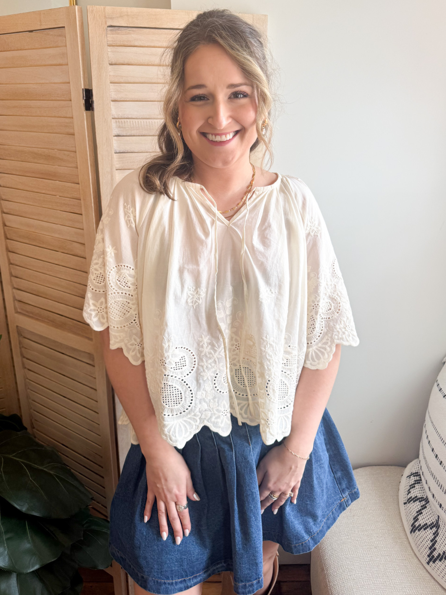 Britta Eyelet Scalloped Blouse - The Collective Rose