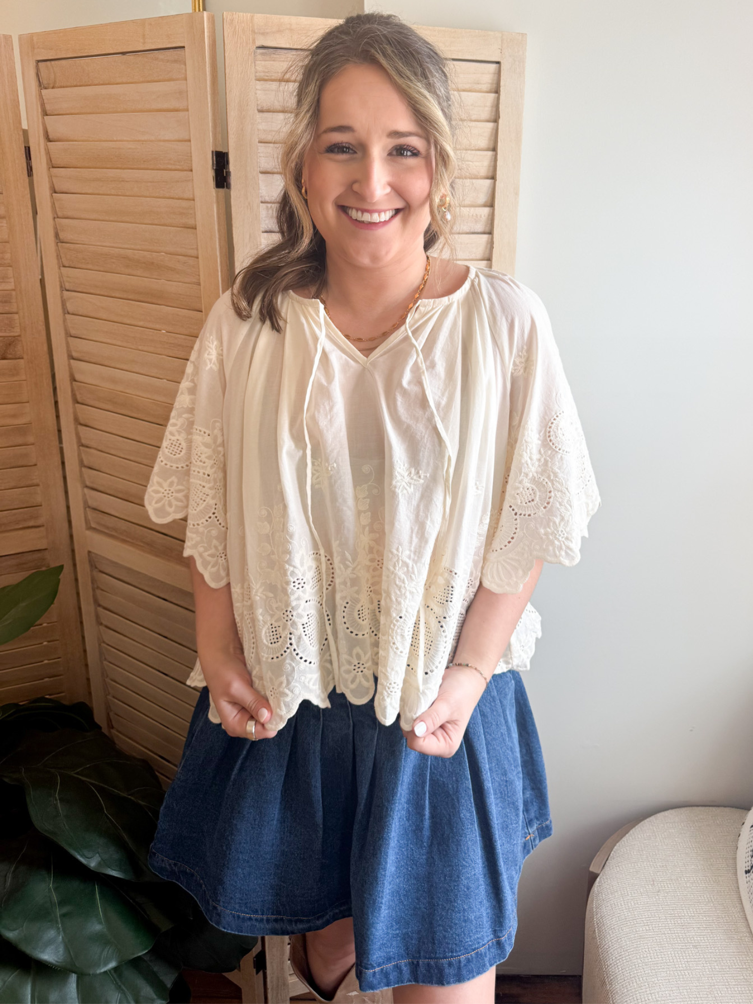 Britta Eyelet Scalloped Blouse - The Collective Rose