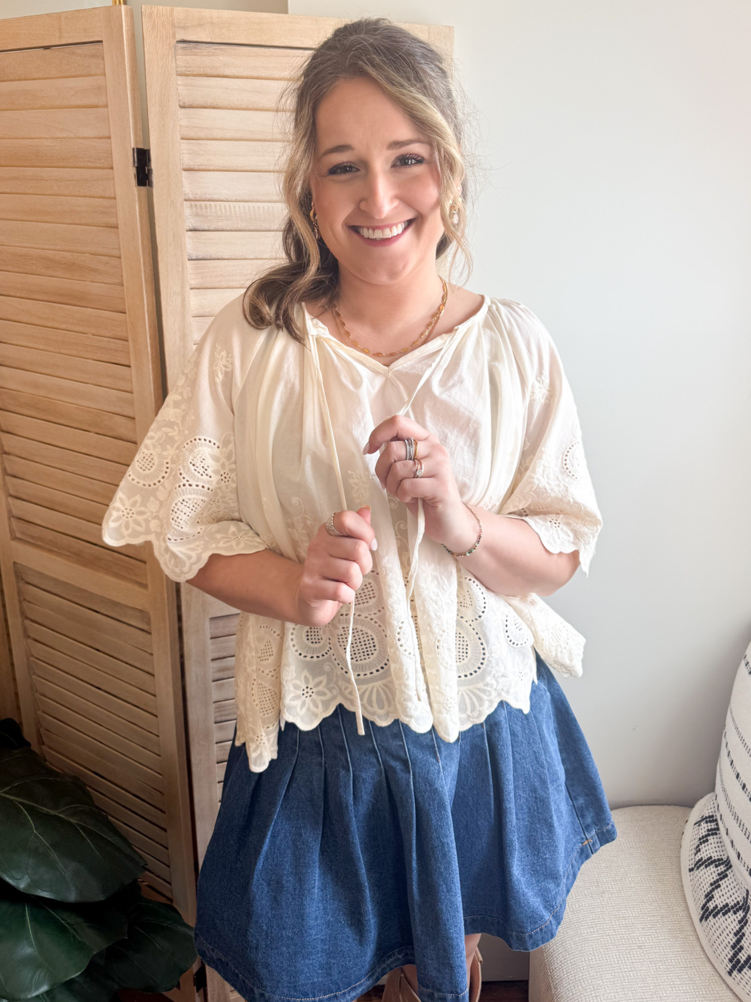 Britta Eyelet Scalloped Blouse - The Collective Rose