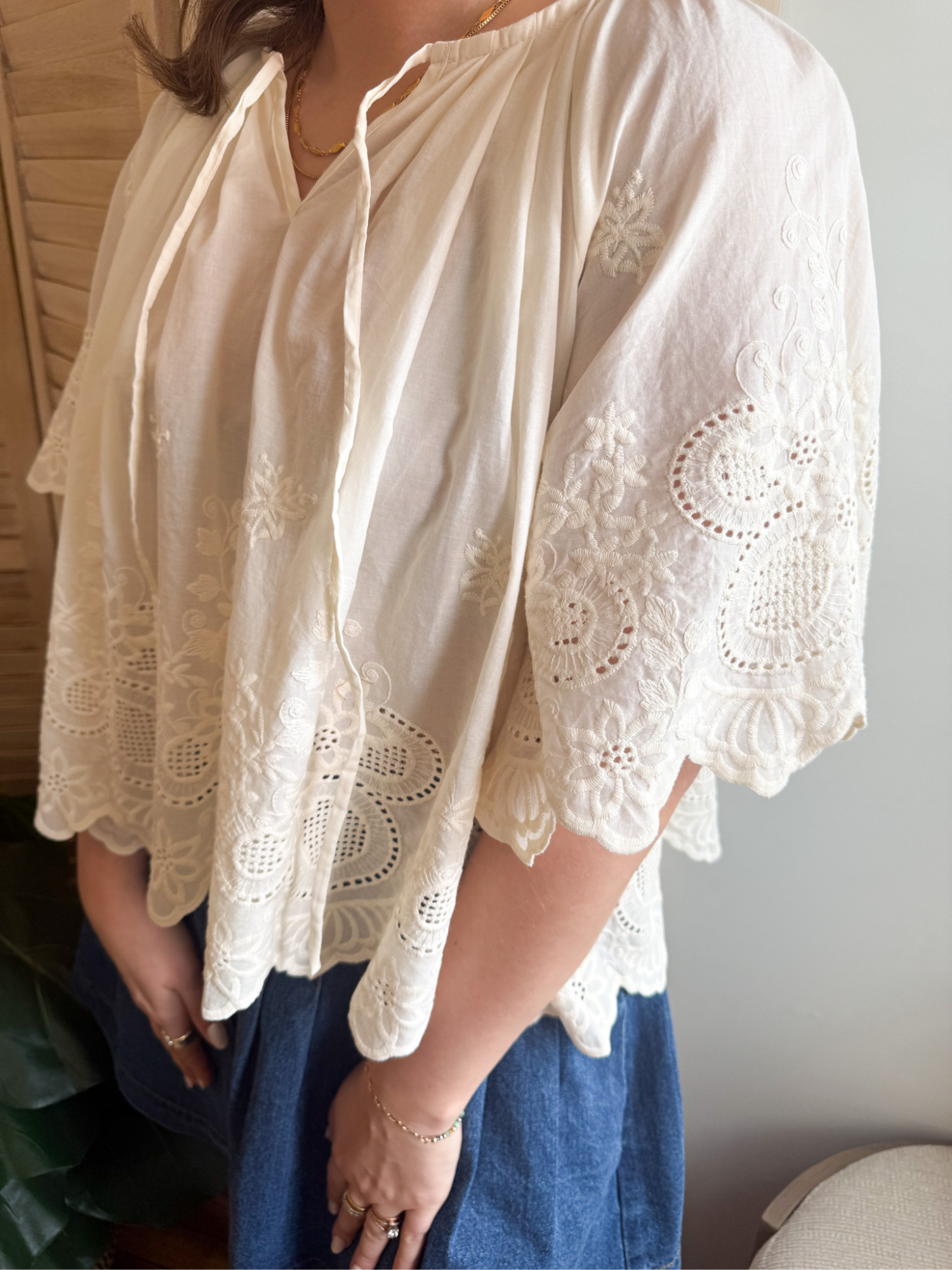 Britta Eyelet Scalloped Blouse - The Collective Rose