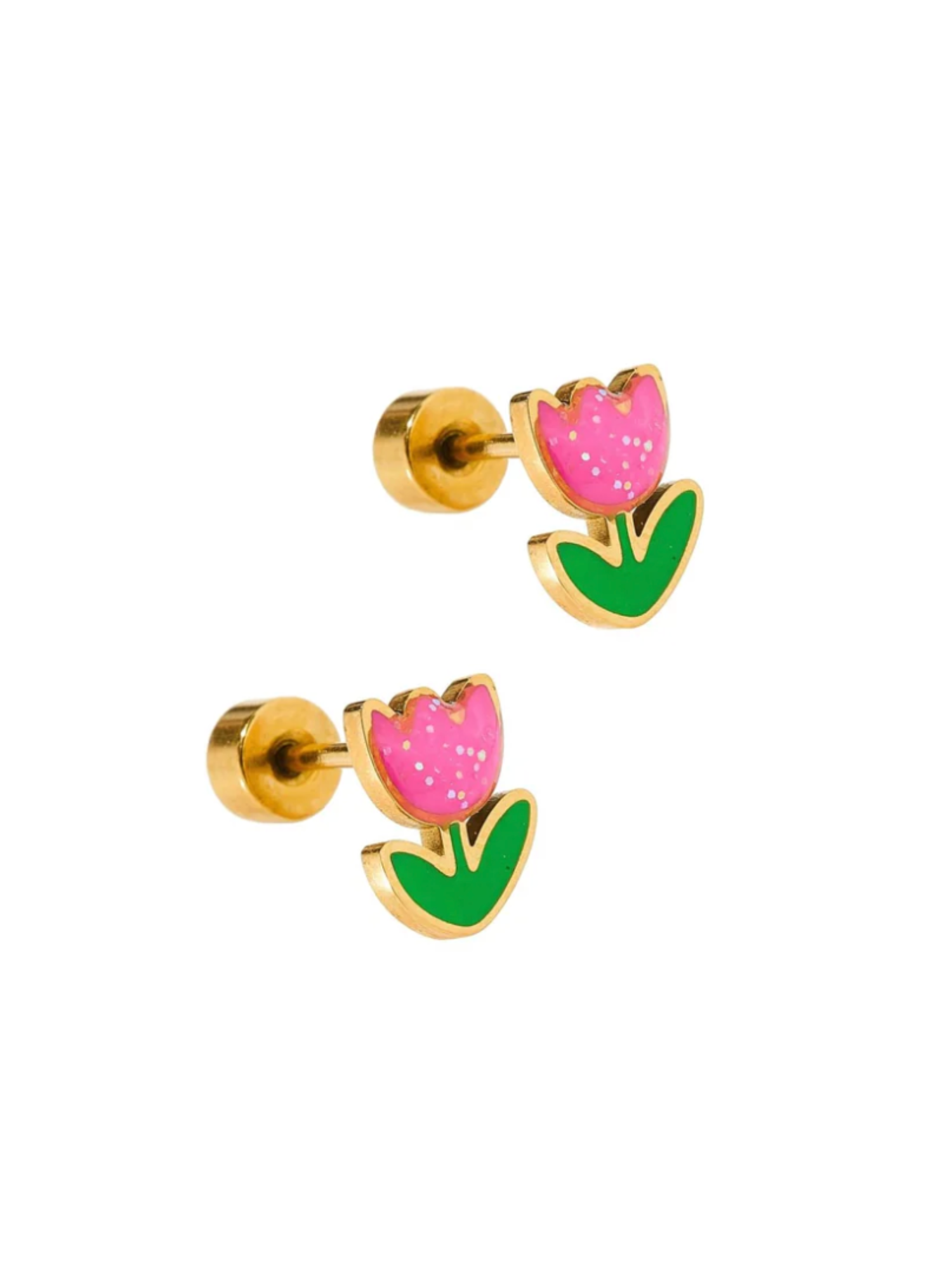 Pink Tulip Screwback Stud Earrings - The Collective Rose