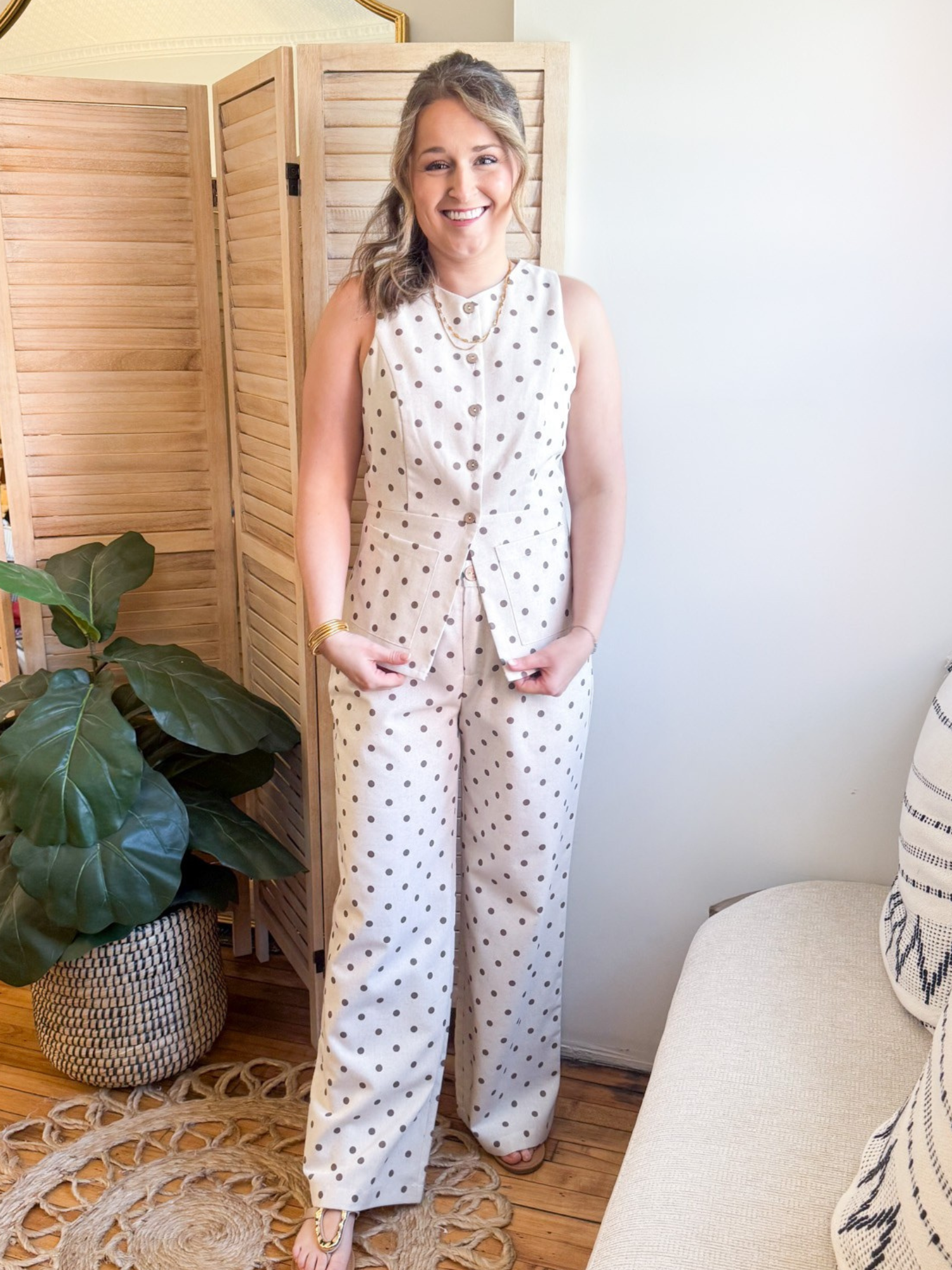 Ayla Button Up Polka Dot Vest - The Collective Rose