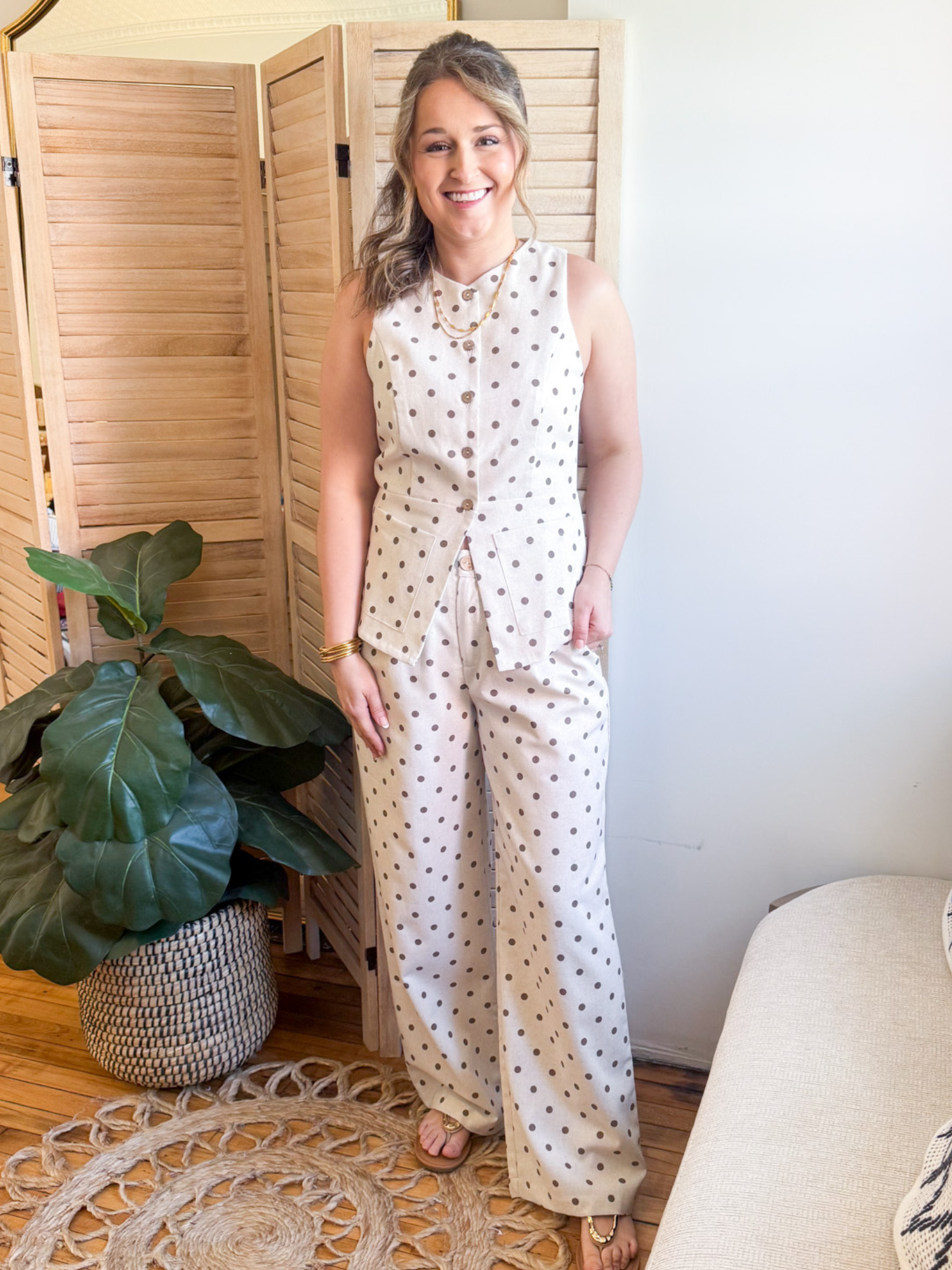 Ayla Button Up Polka Dot Vest - The Collective Rose