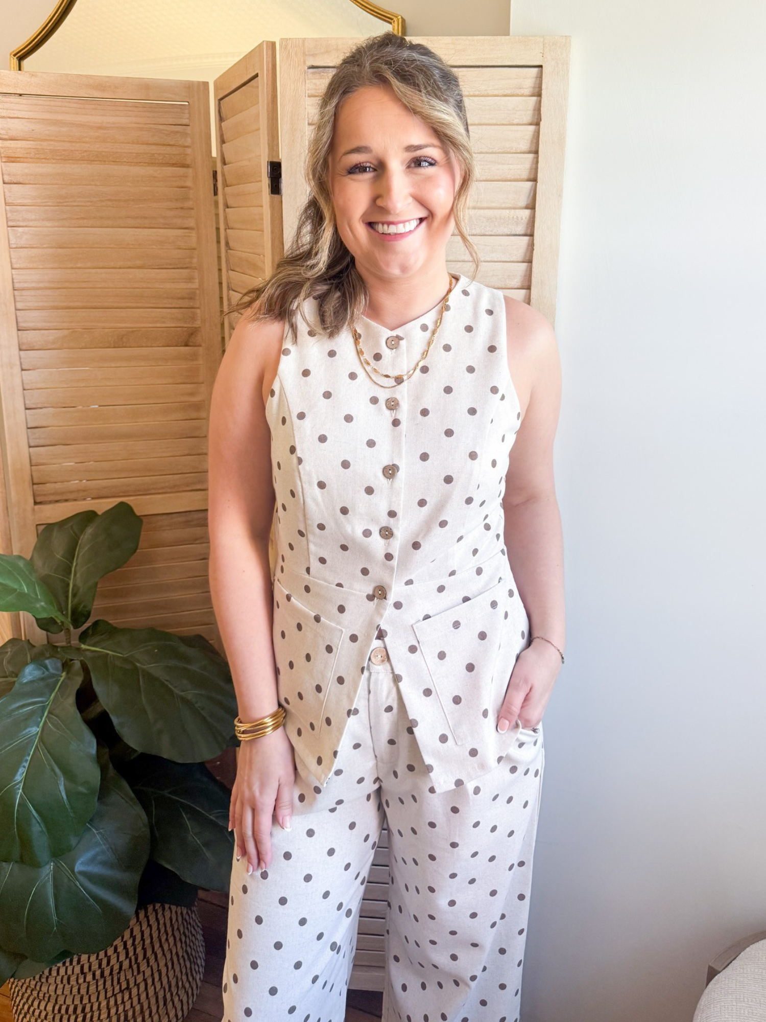 Ayla Button Up Polka Dot Vest - The Collective Rose