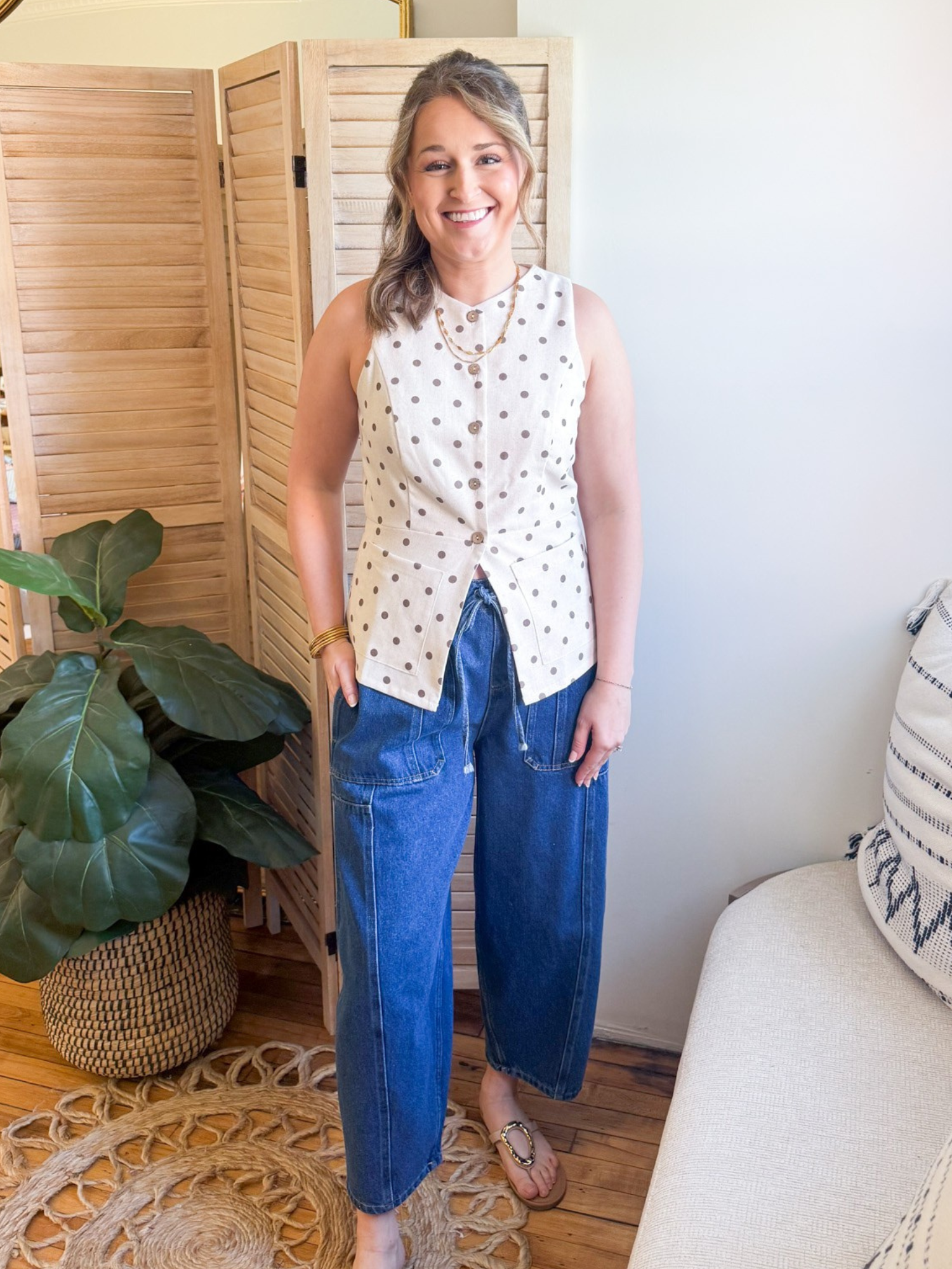 Ayla Button Up Polka Dot Vest - The Collective Rose