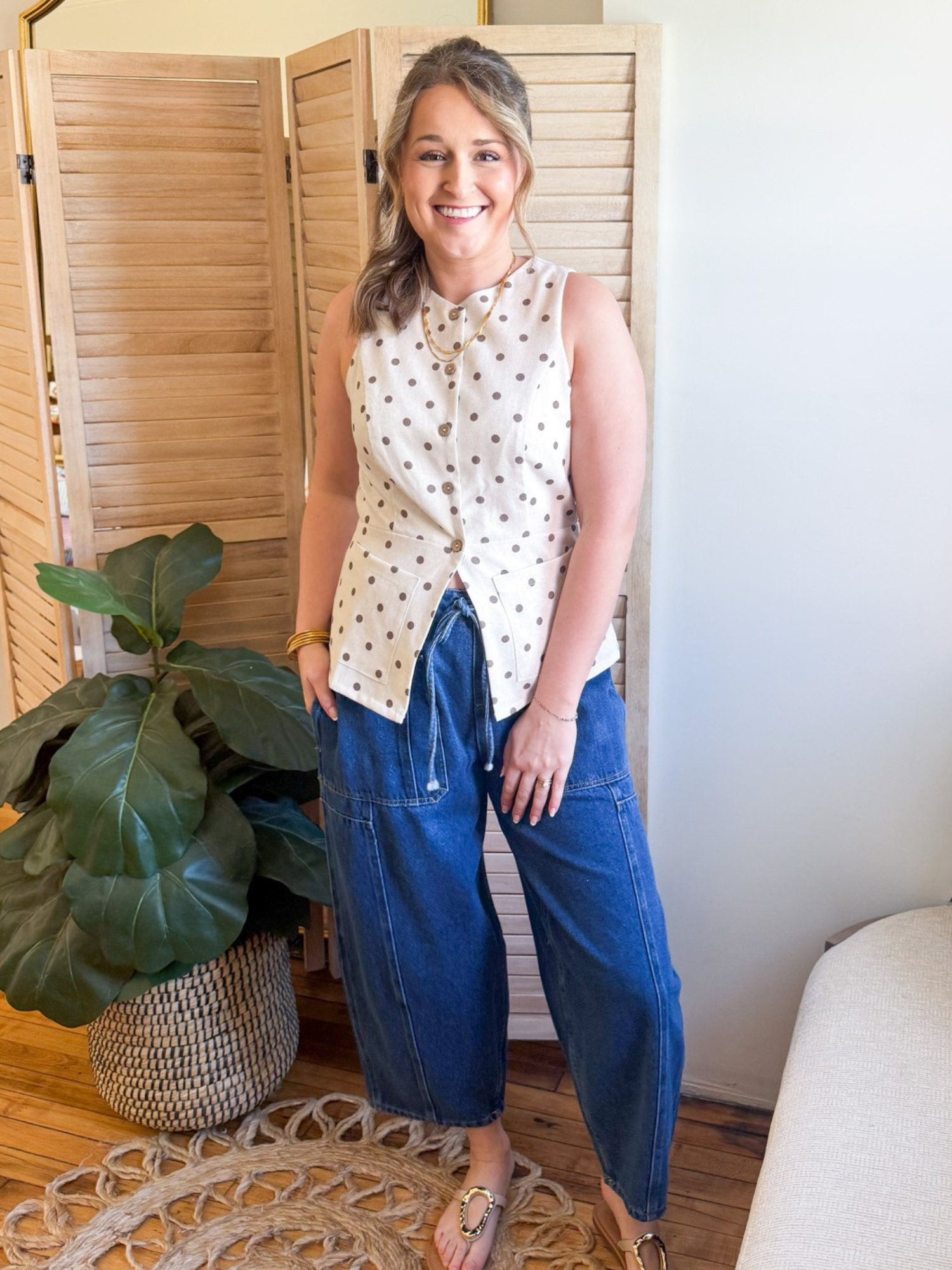 Ayla Button Up Polka Dot Vest - The Collective Rose