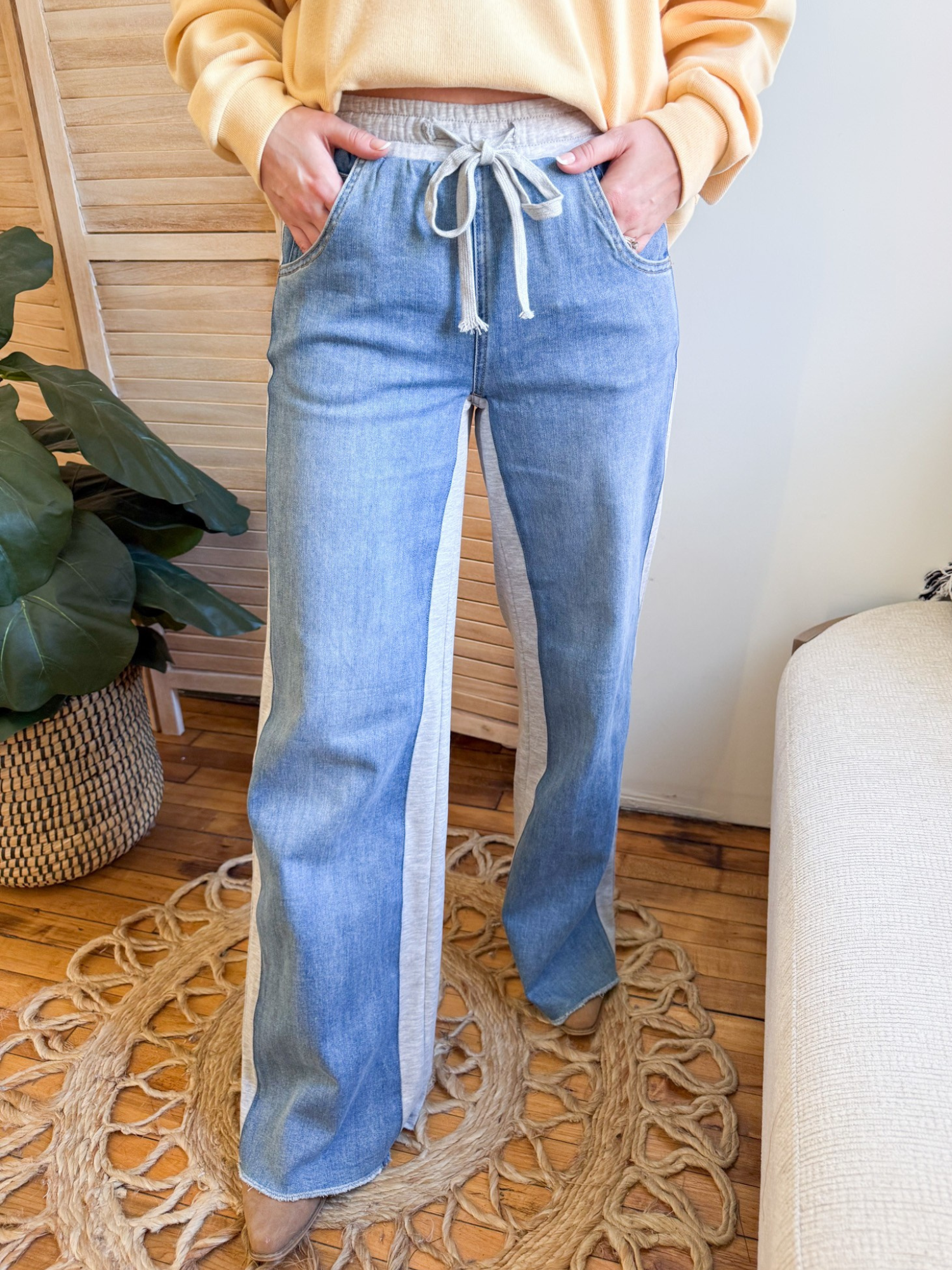 High Rise Wide Leg Panel Jeans - The Collective Rose