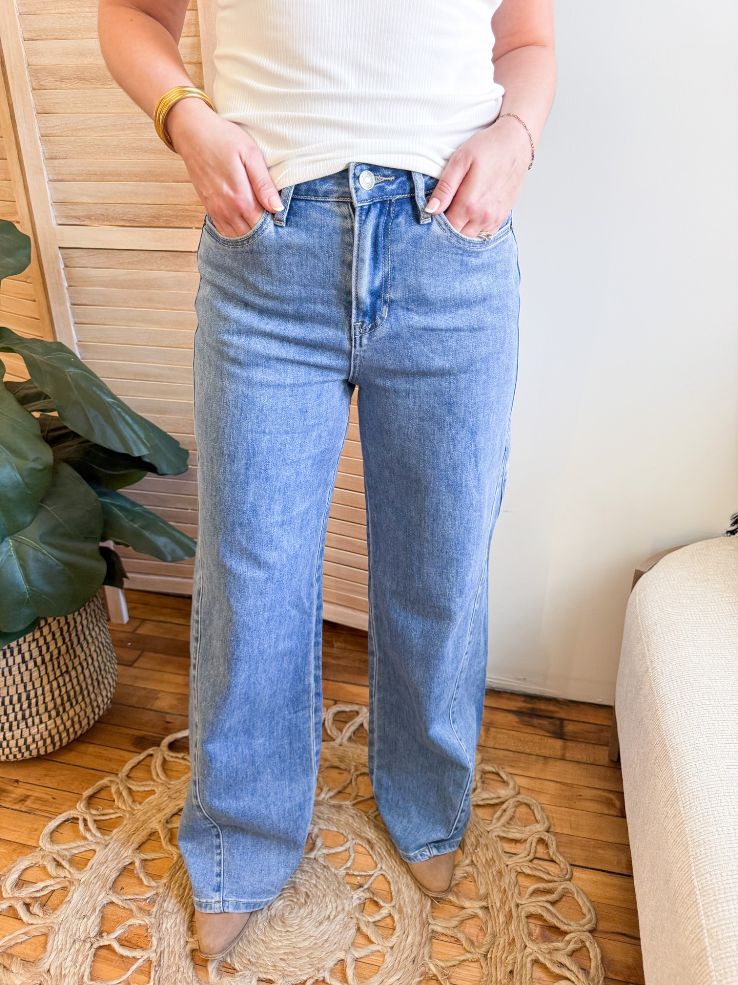 High Rise Wide Leg Seamed Jeans - The Collective Rose