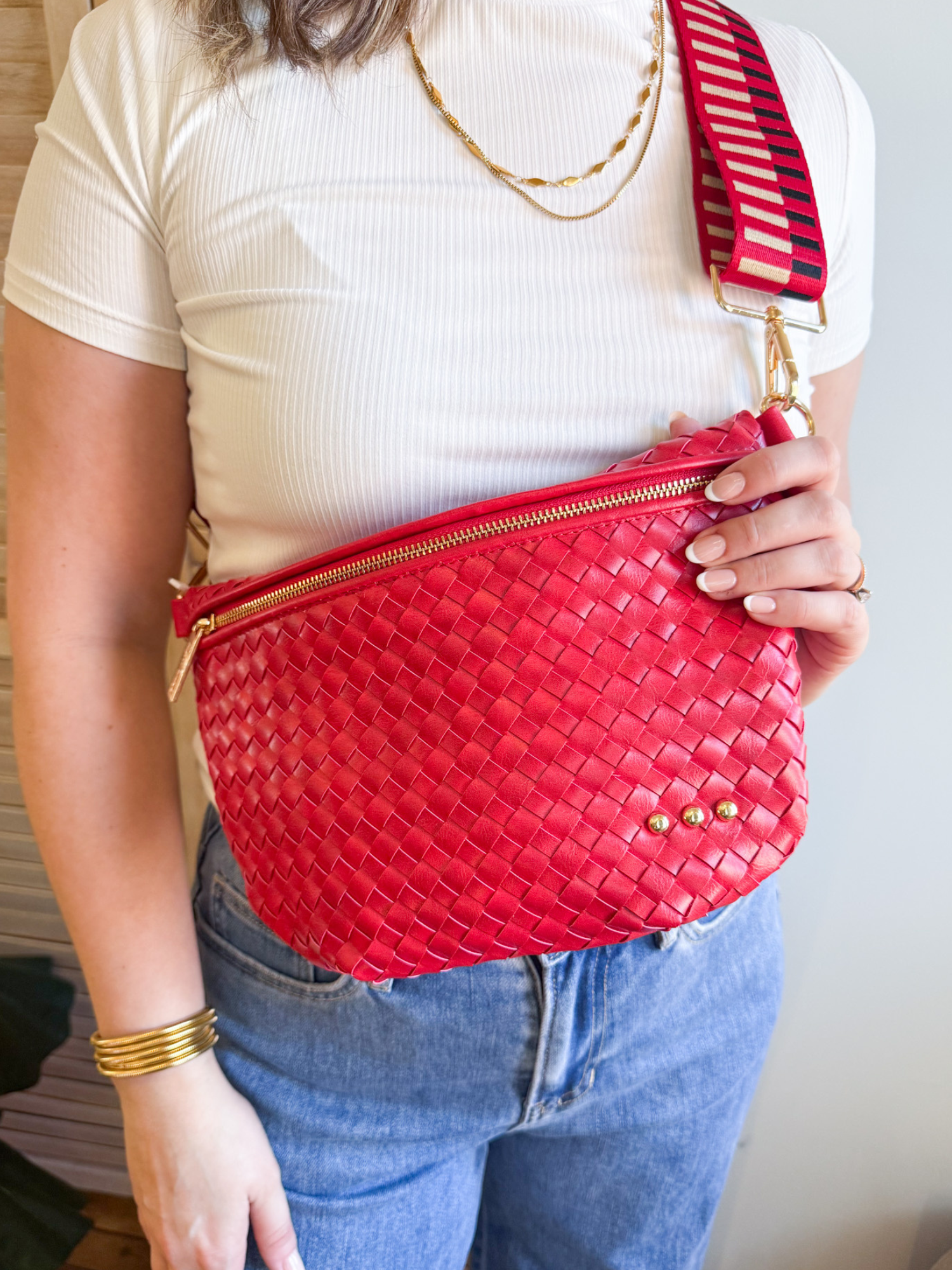 Westlyn Woven Bum Bag - Cherry Red - The Collective Rose