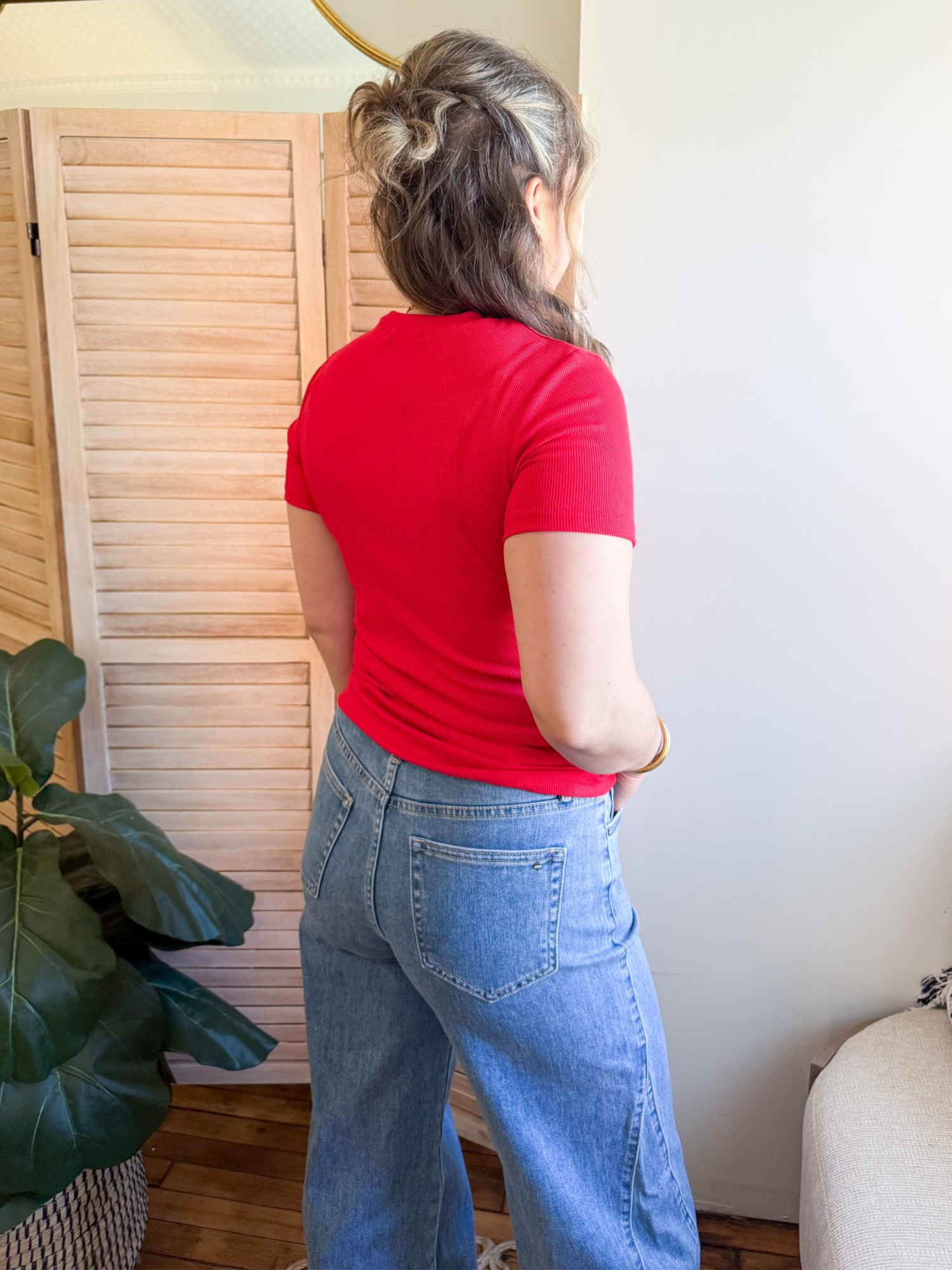 Essential Short Sleeve Ribbed Tee - Poppy Red - The Collective Rose