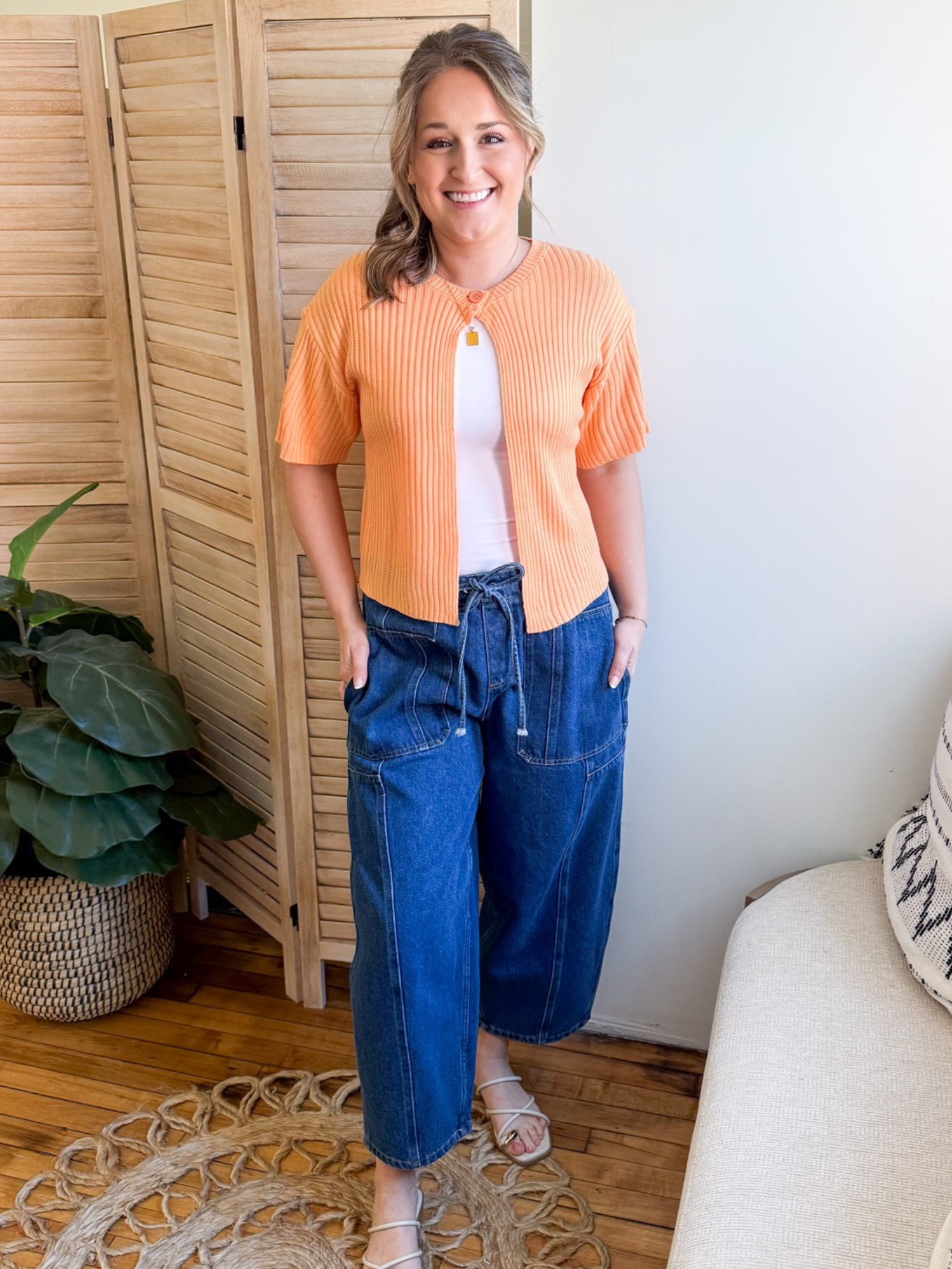 Chelley Short Sleeve One Button Cardigan - The Collective Rose