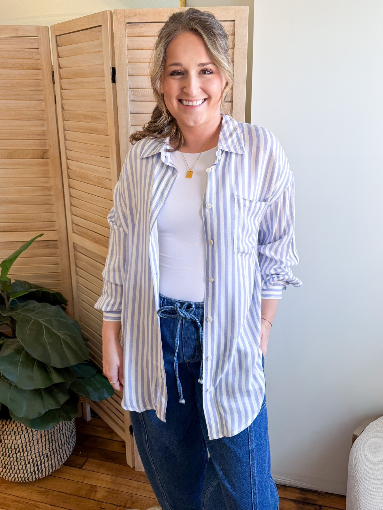Chase Relaxed Striped Button Up - The Collective Rose
