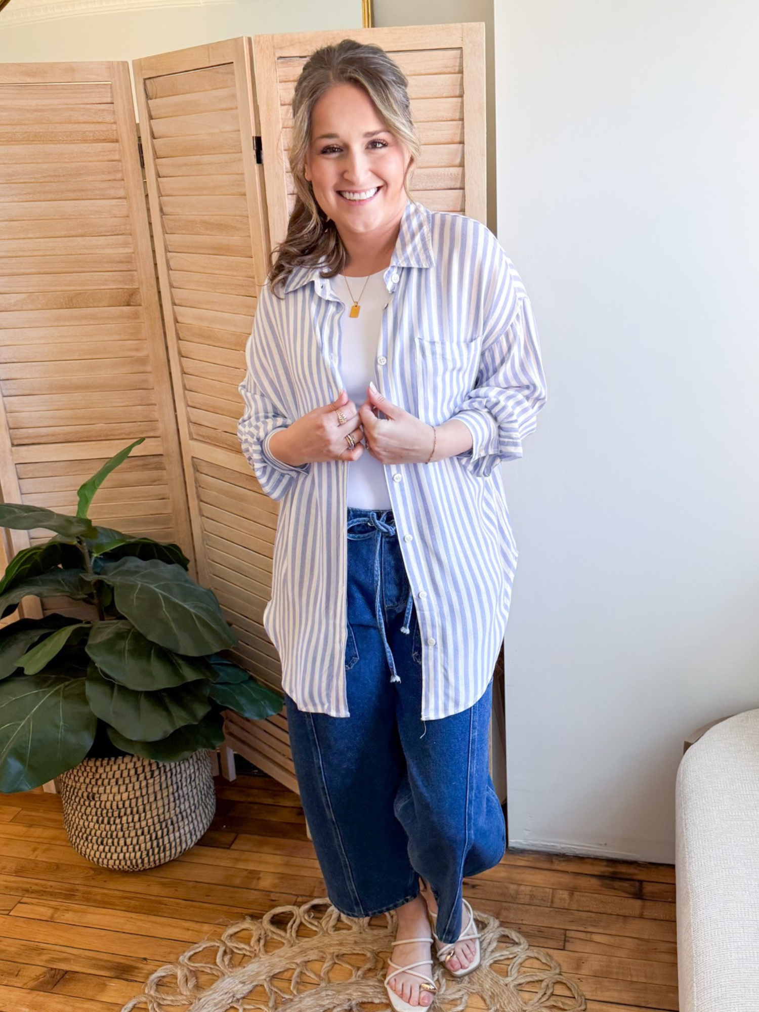 Chase Relaxed Striped Button Up - The Collective Rose