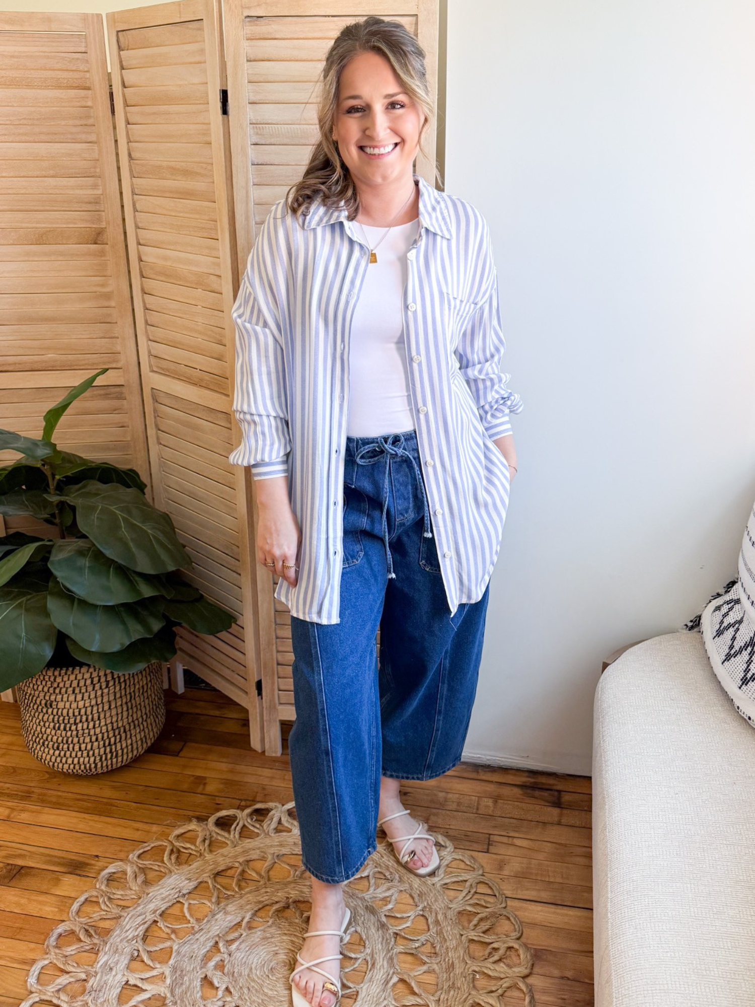 Chase Relaxed Striped Button Up - The Collective Rose