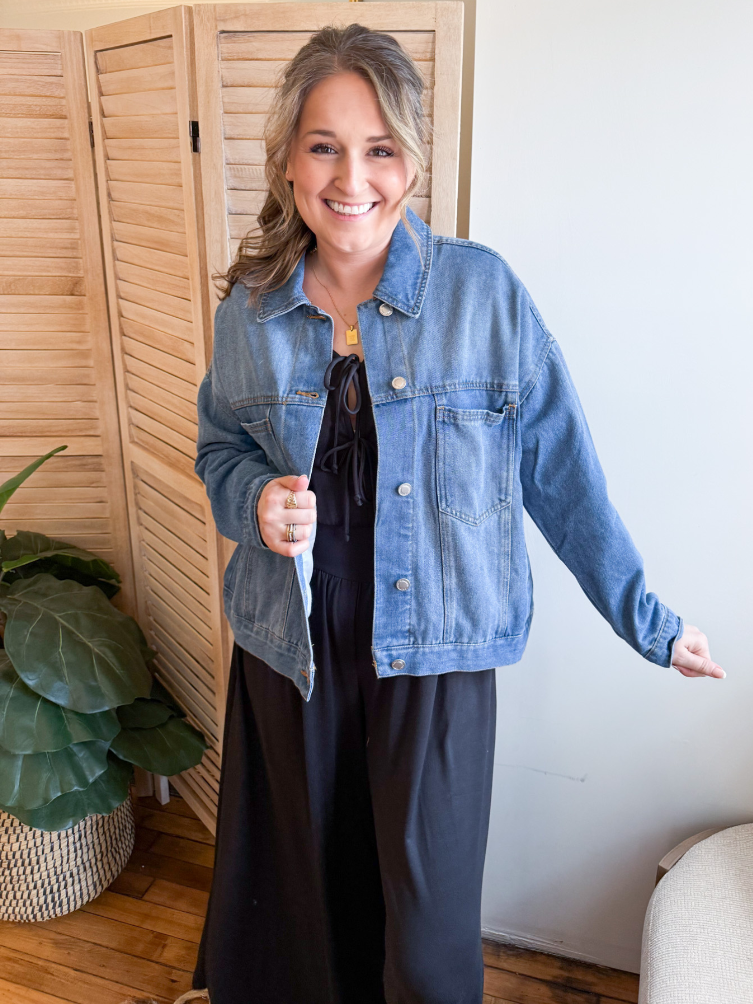 Oversized Swing Denim Jacket - The Collective Rose