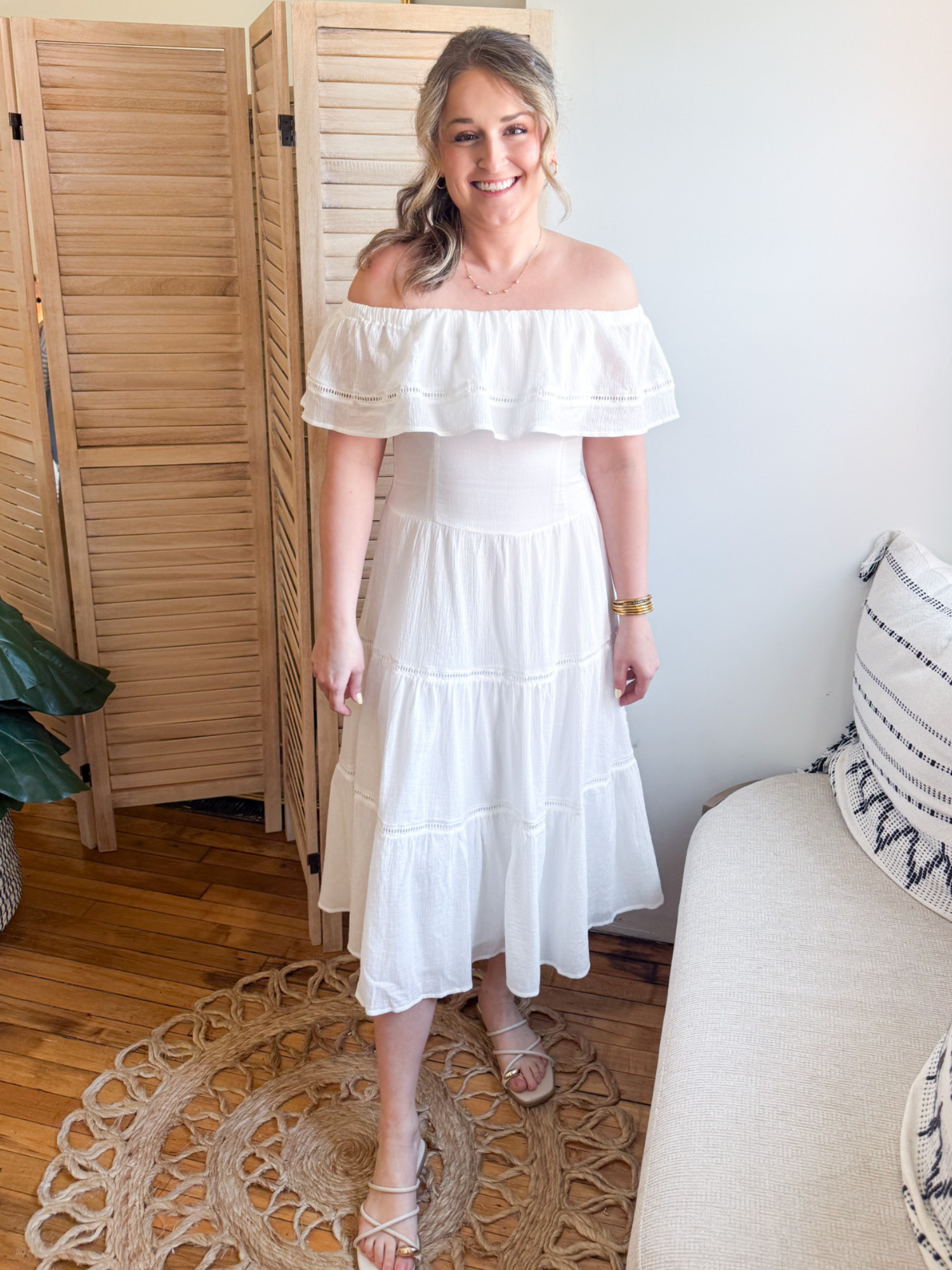 Kira Off The Shoulder Tiered Midi Dress - The Collective Rose