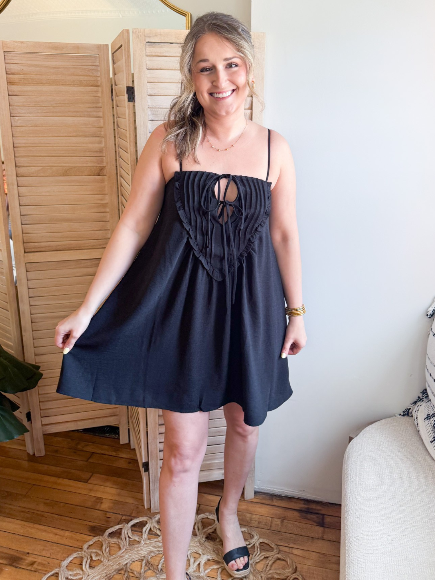 Laurel Tie Front Mini Dress - Black - The Collective Rose