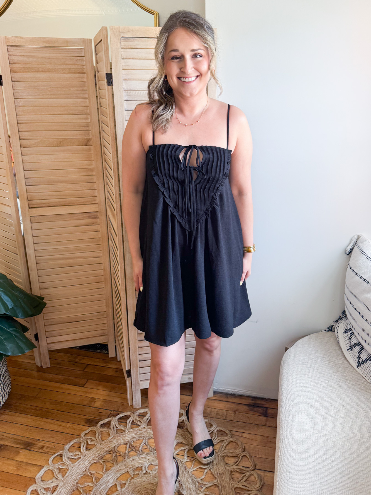 Laurel Tie Front Mini Dress - Black - The Collective Rose