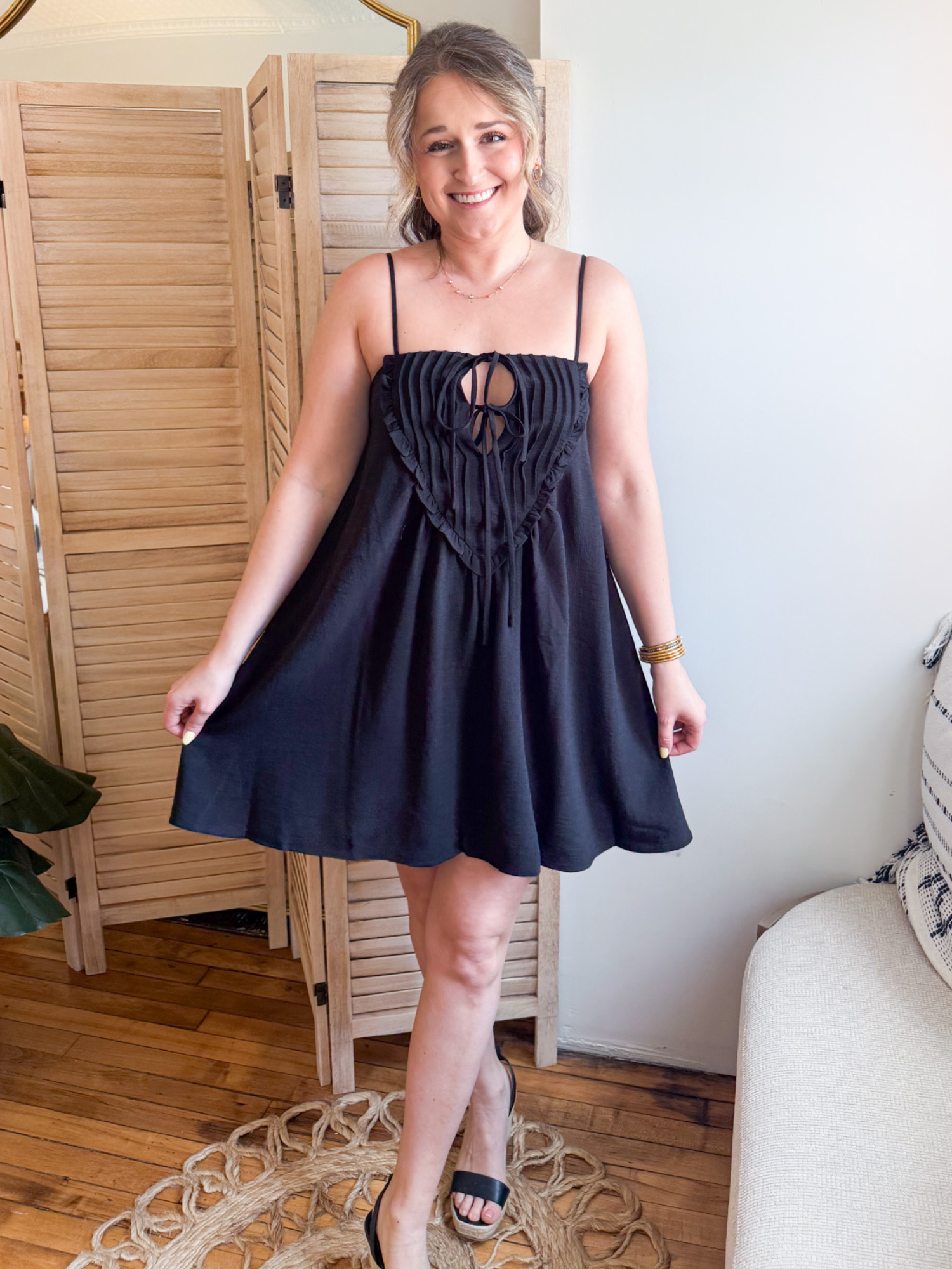 Laurel Tie Front Mini Dress - Black - The Collective Rose