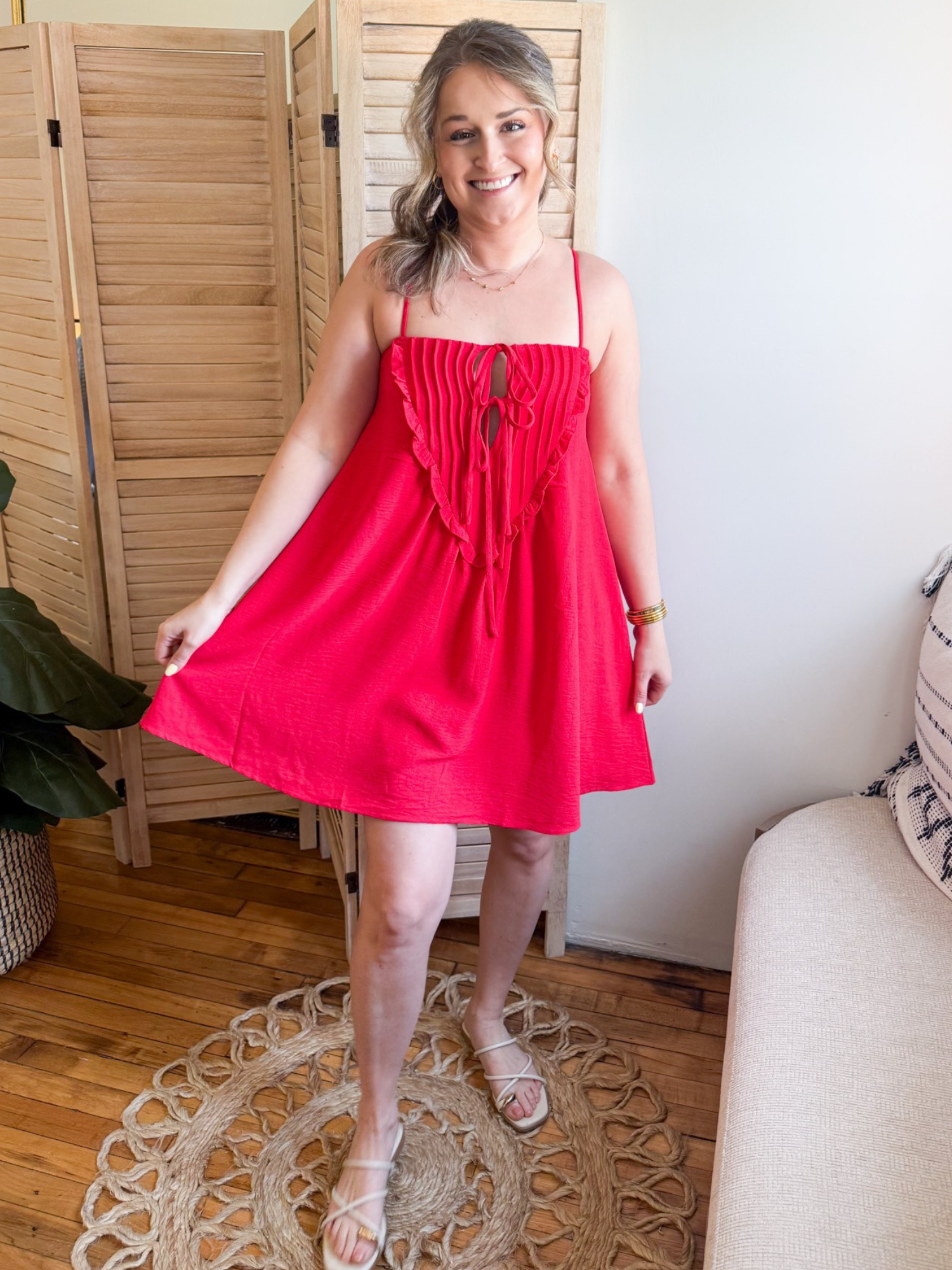 Laurel Tie Front Mini Dress - Red - The Collective Rose