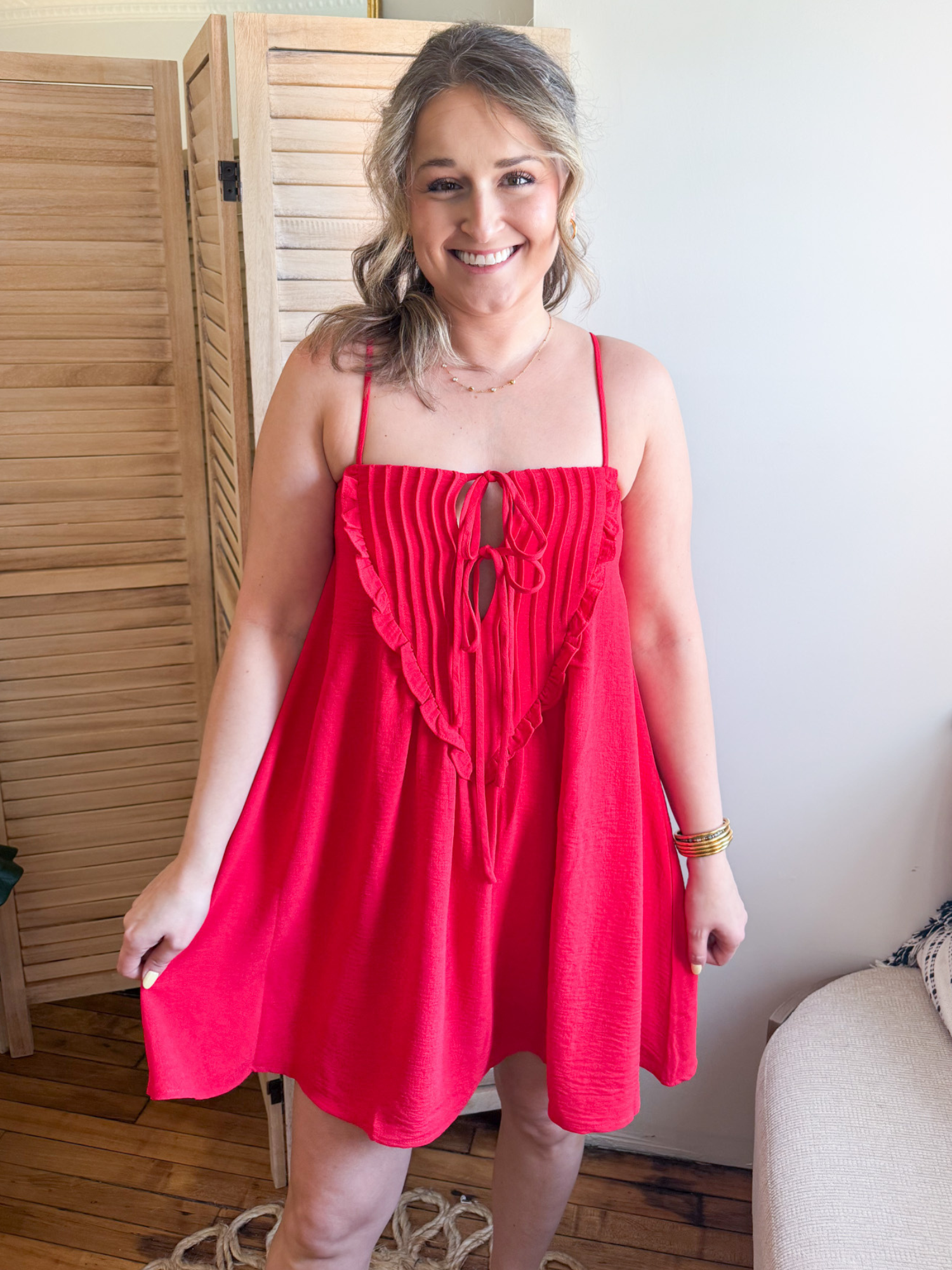 Laurel Tie Front Mini Dress - Red - The Collective Rose