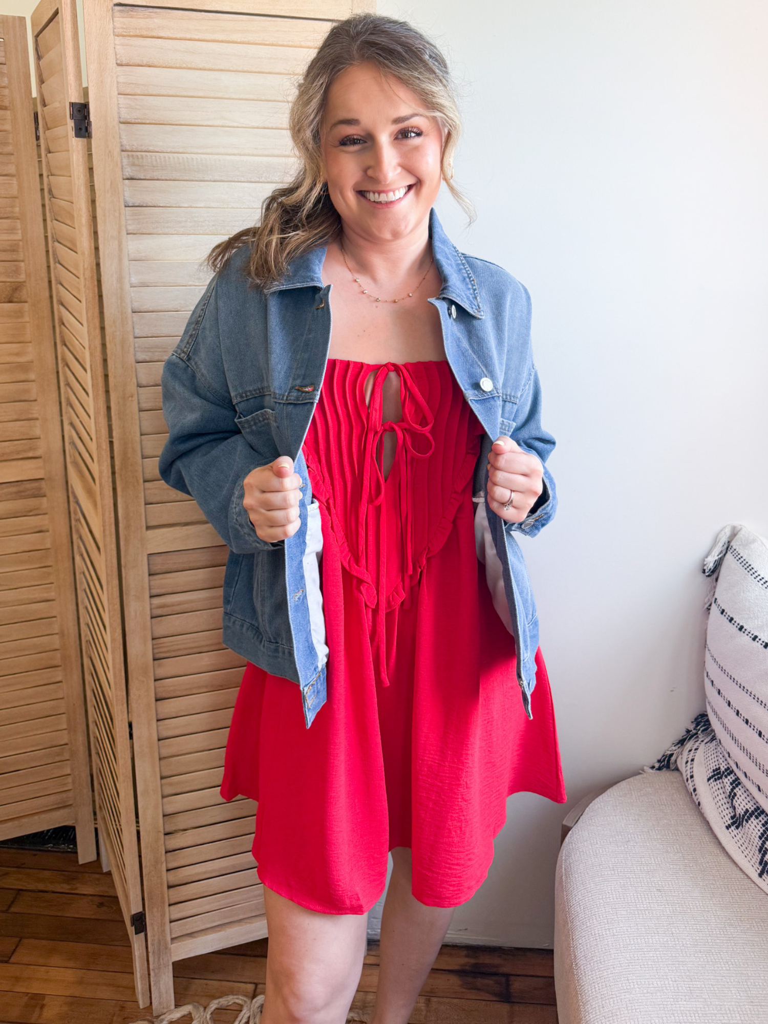 Laurel Tie Front Mini Dress - Red - The Collective Rose