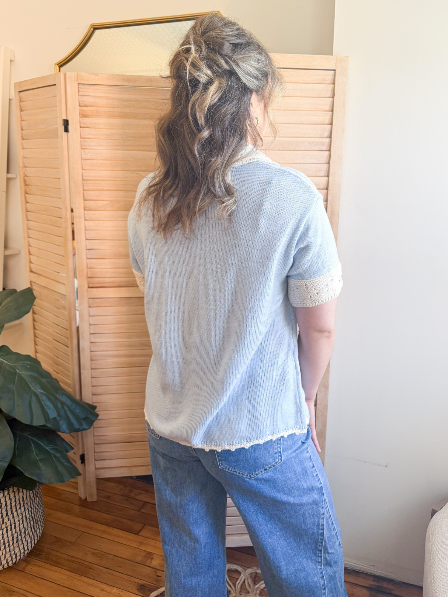 Eliza Contrast Knit Button Up - The Collective Rose