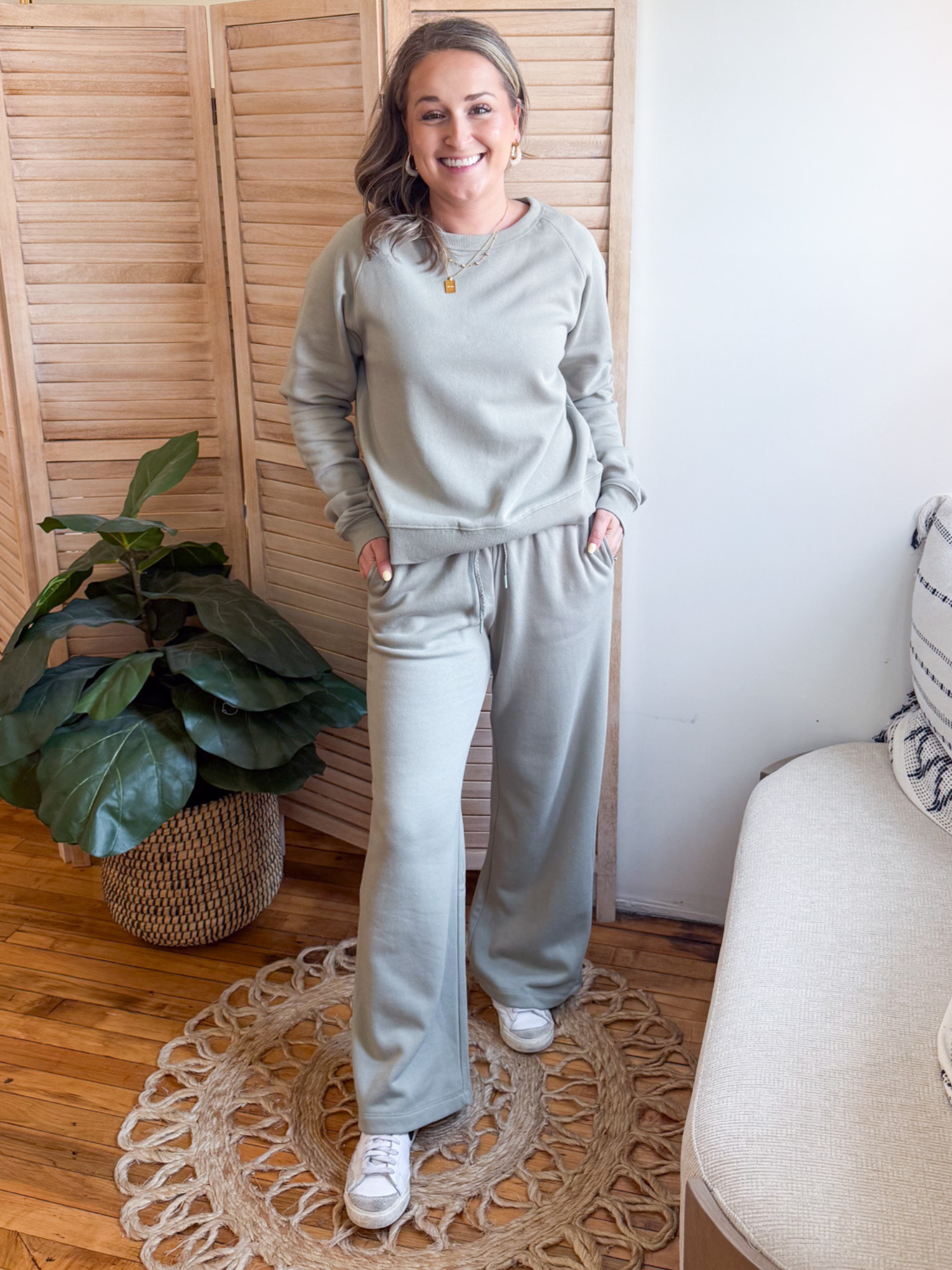 Hadley Fleece Crewneck - Sage Green - The Collective Rose