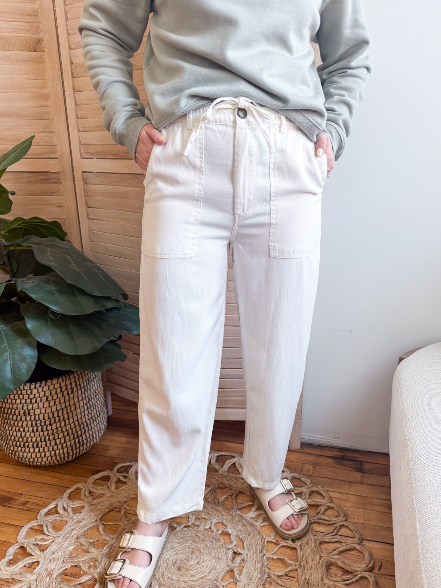 Cove Linen Blend Barrel Pants - The Collective Rose