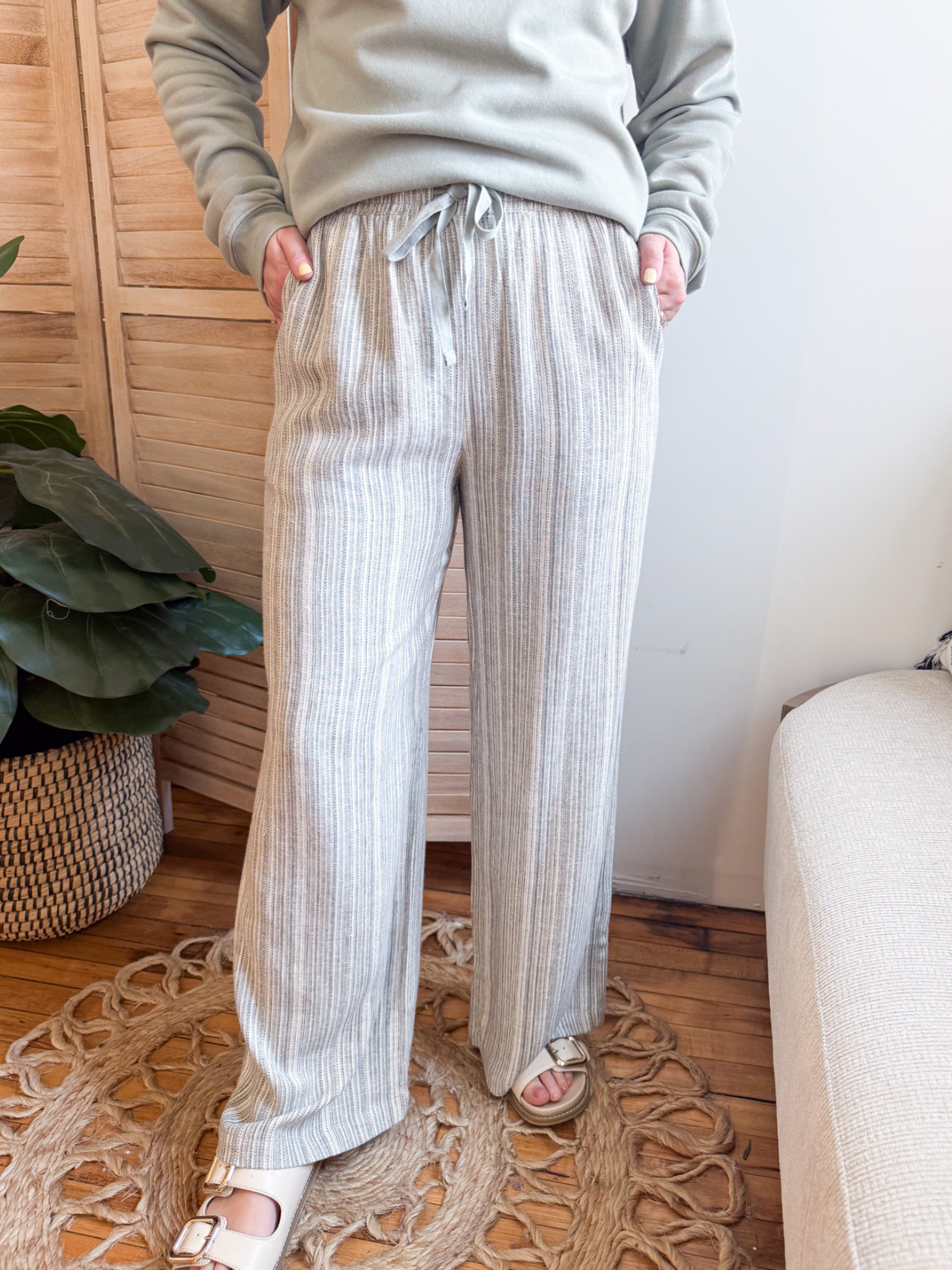 Haven Wide Leg Striped Pants - The Collective Rose