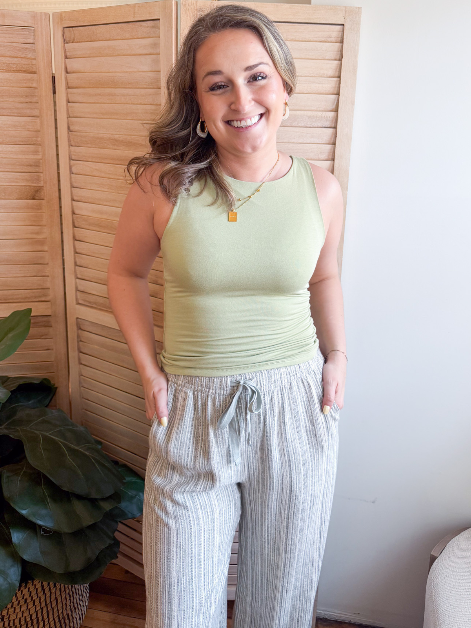 Boat Neck Everyday Tank - Pistachio - The Collective Rose