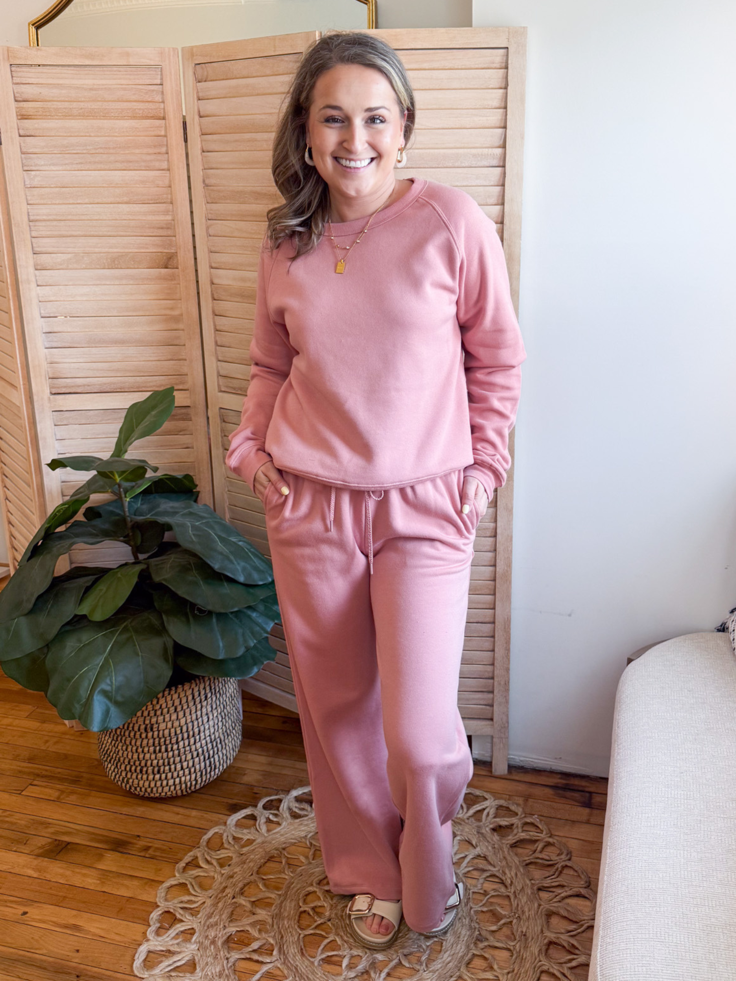 Hadley Fleece Crewneck - Tea Rose - The Collective Rose