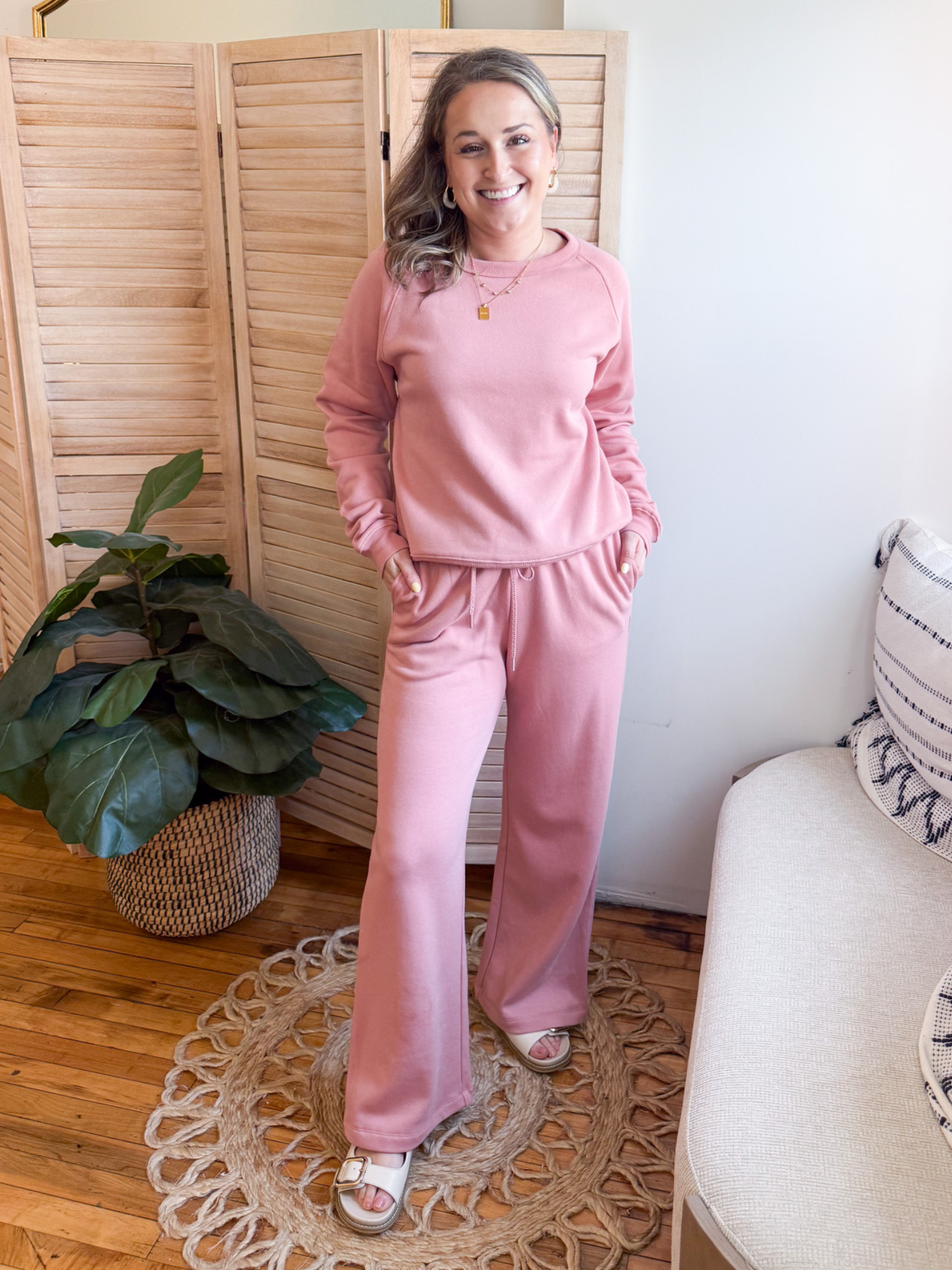 Hadley Fleece Crewneck - Tea Rose - The Collective Rose