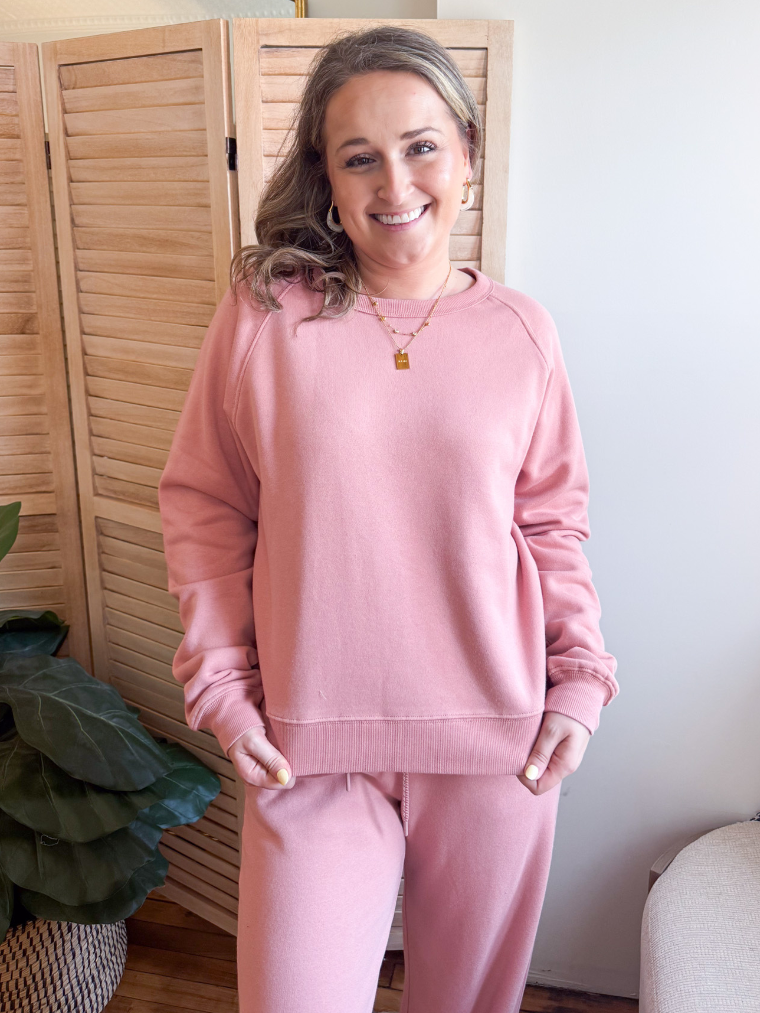 Hadley Fleece Crewneck - Tea Rose - The Collective Rose