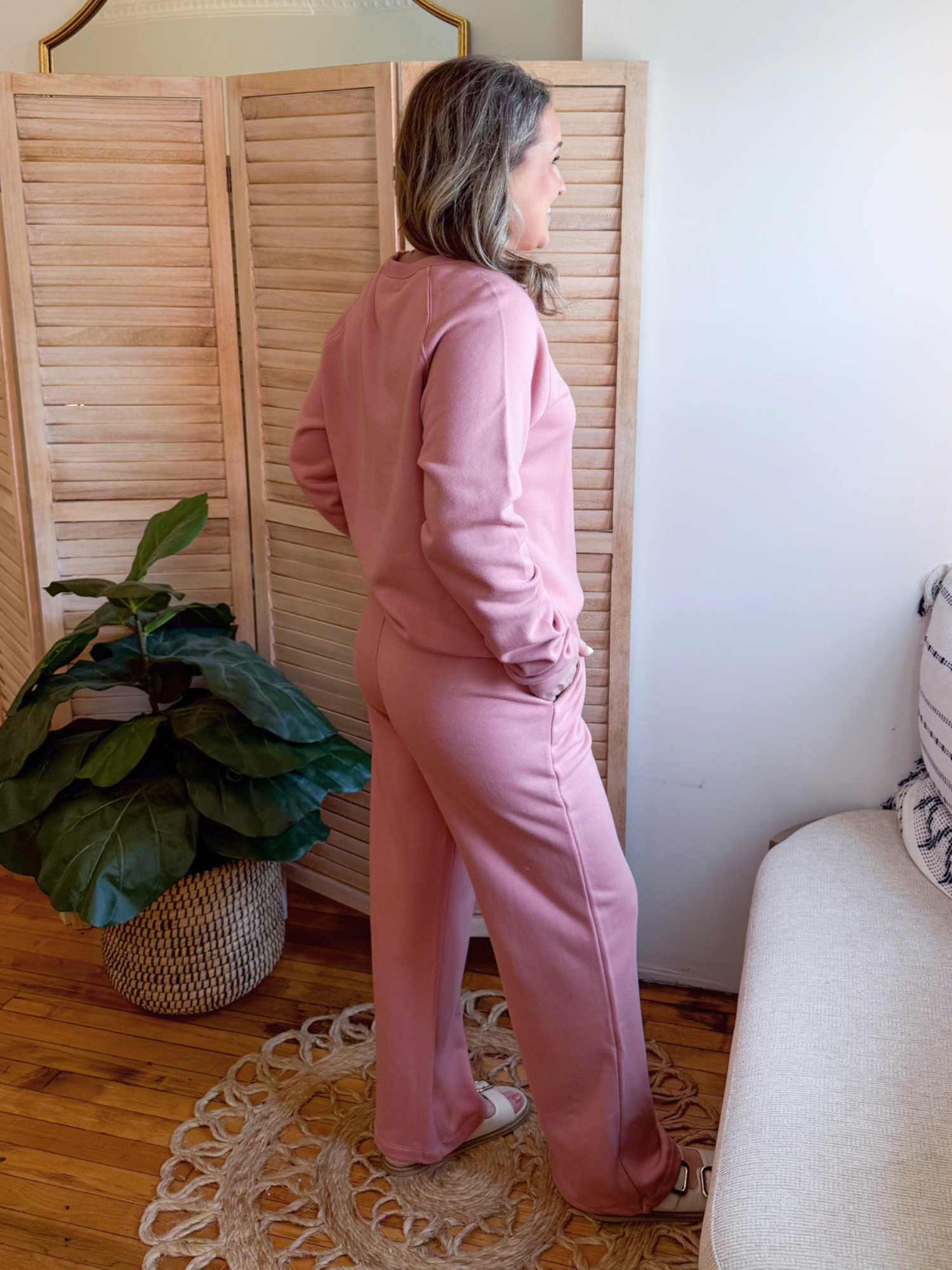 Hadley Fleece Crewneck - Tea Rose - The Collective Rose