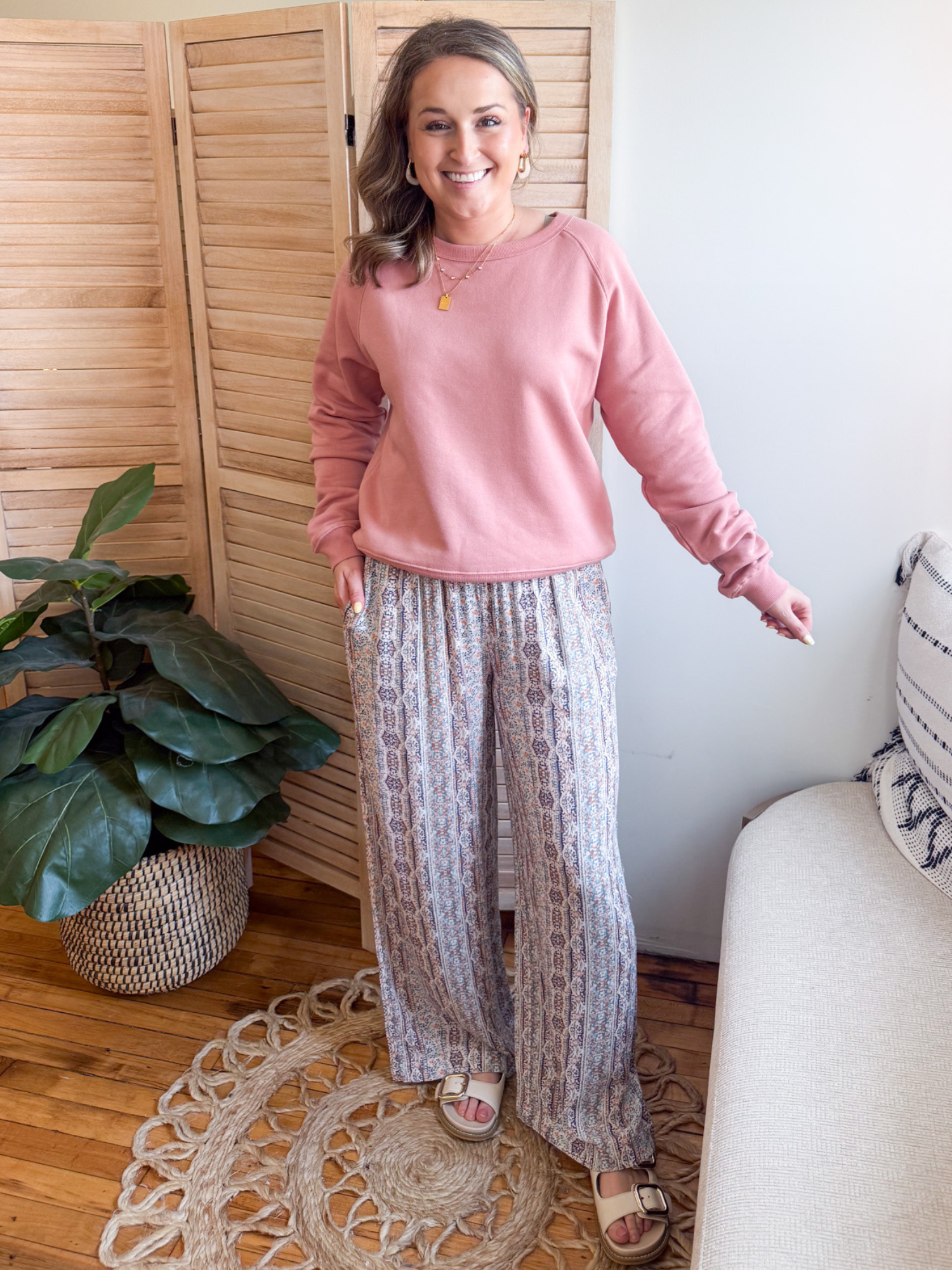 Wrenley Smocked Waist Palazzo Pants - The Collective Rose