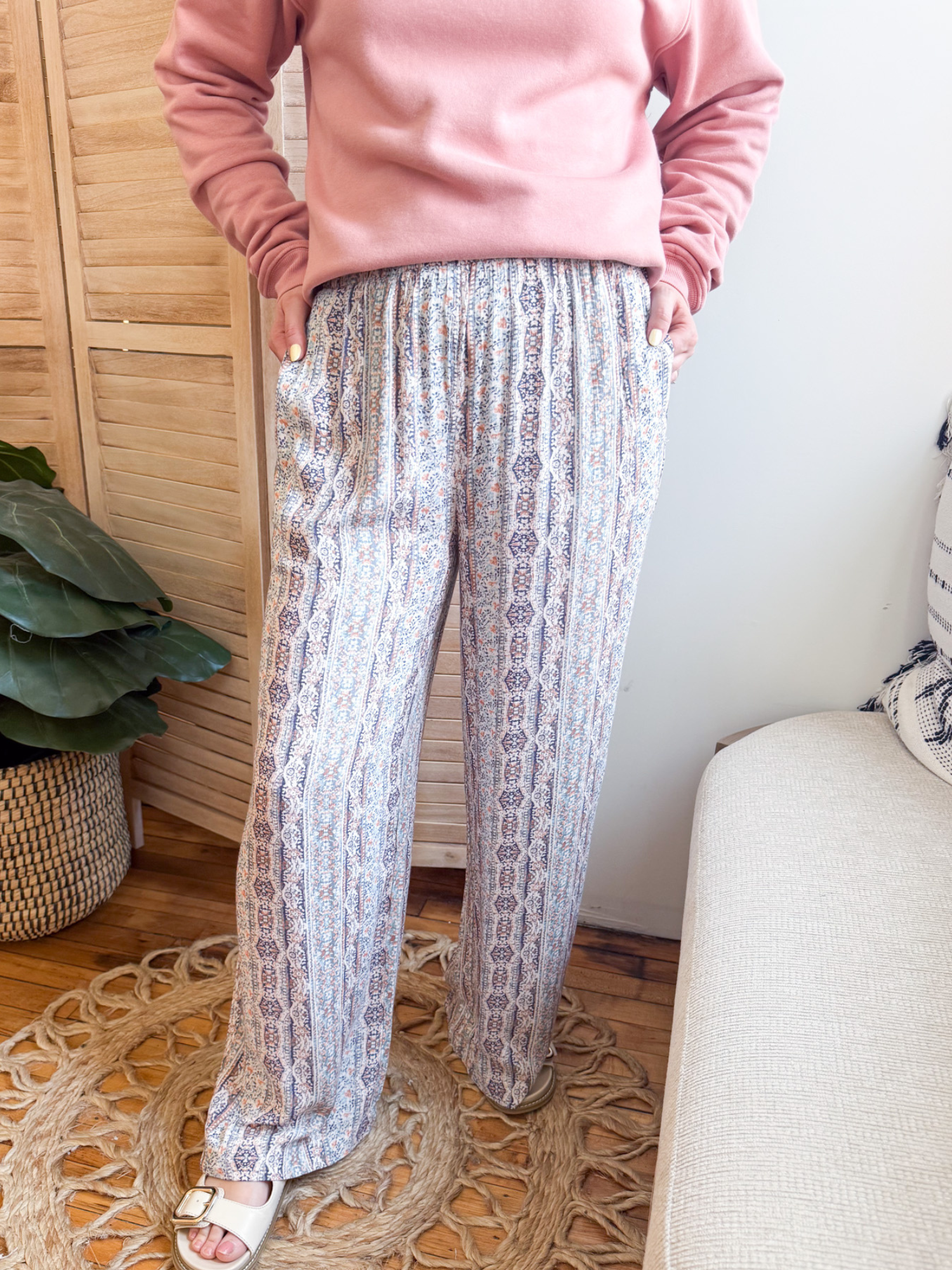 Wrenley Smocked Waist Palazzo Pants - The Collective Rose