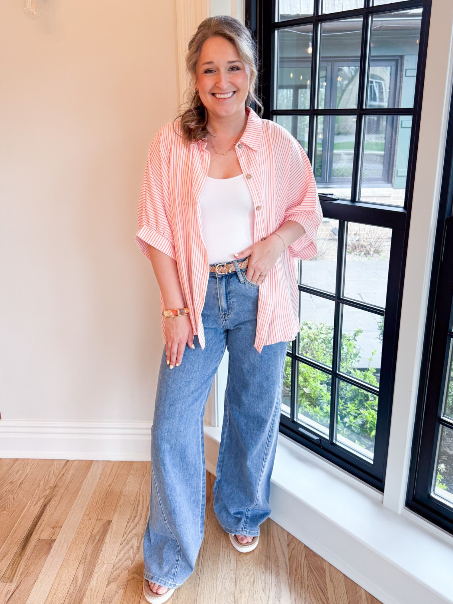 Scottie Striped Boxy Button Up - Coral - The Collective Rose
