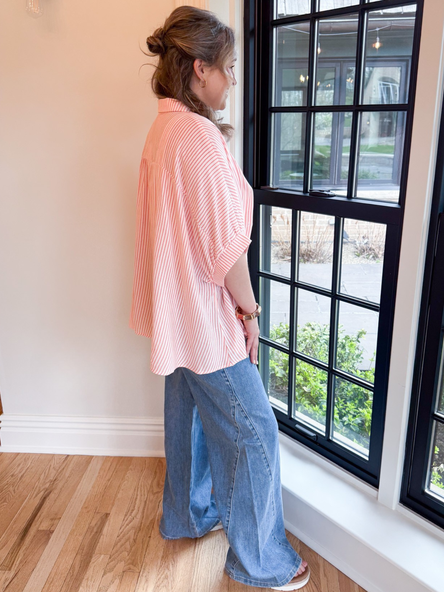 Scottie Striped Boxy Button Up - Coral - The Collective Rose