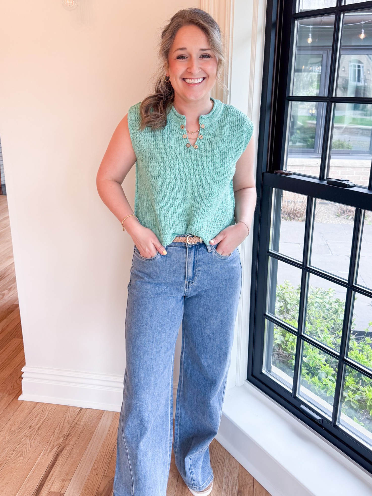 Addison Split Neck Sweater Vest - Mint - The Collective Rose