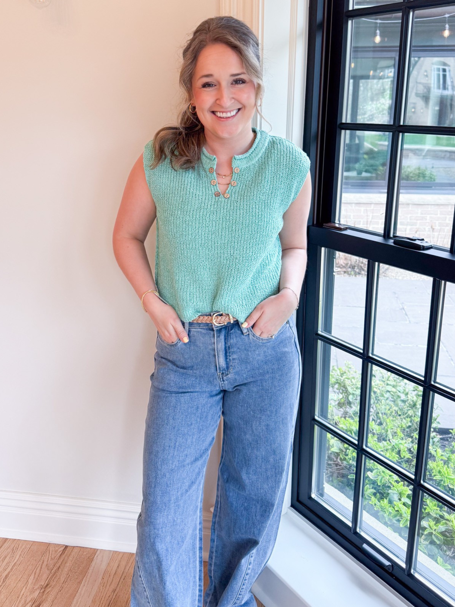 Addison Split Neck Sweater Vest - Mint - The Collective Rose