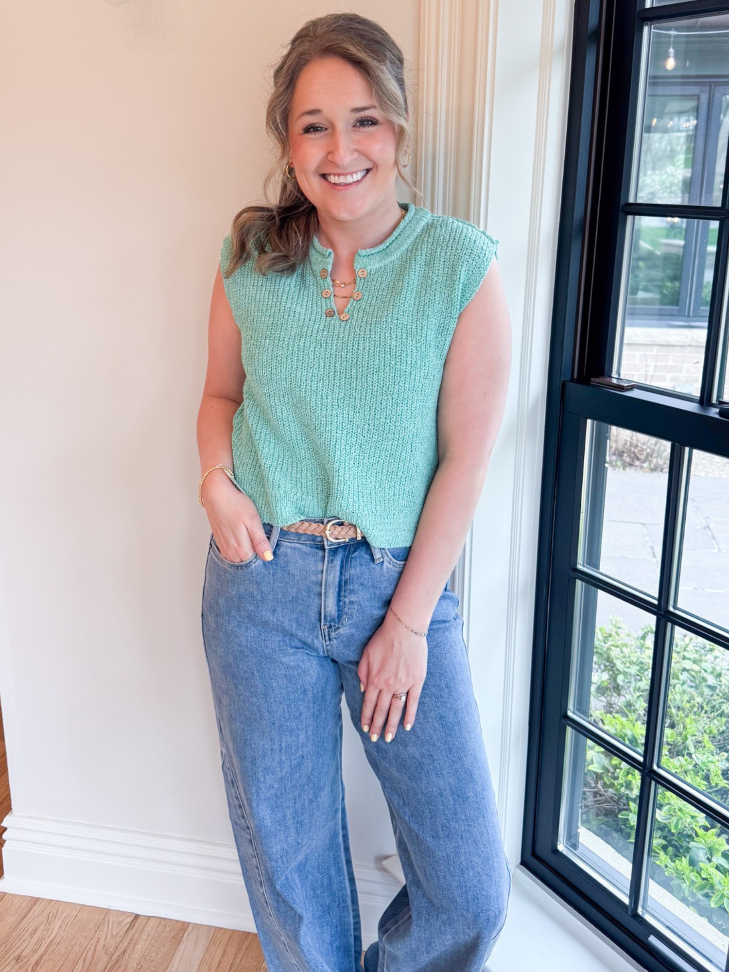 Addison Split Neck Sweater Vest - Mint - The Collective Rose