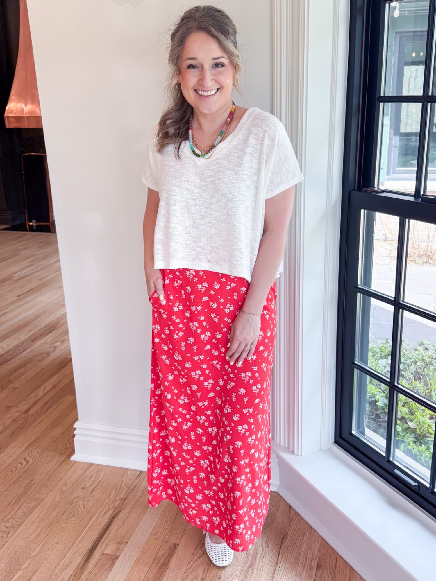 Julia V-Neck Slub Tee - Ivory - The Collective Rose