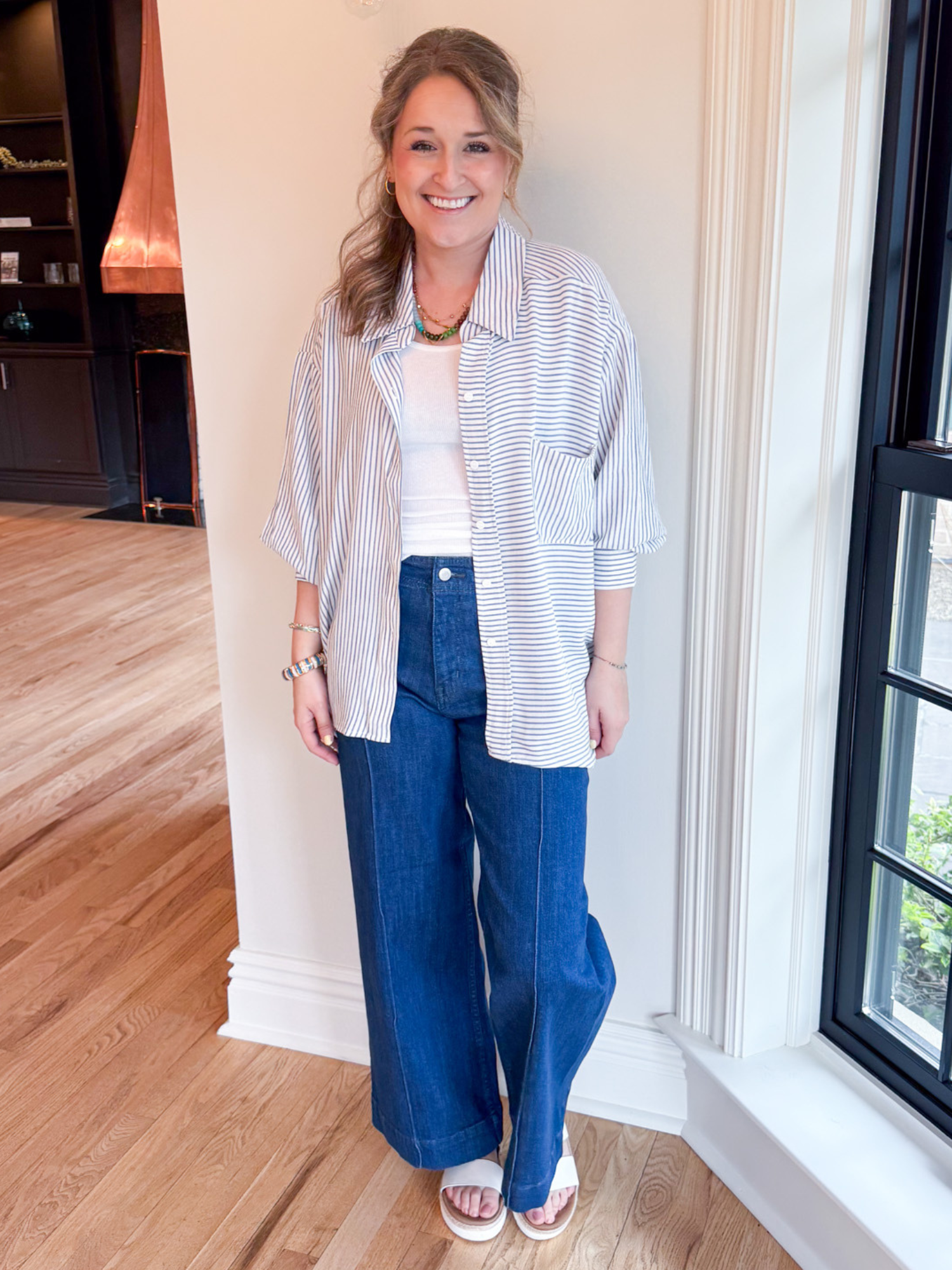 Averie Striped Button Down - Blue - The Collective Rose