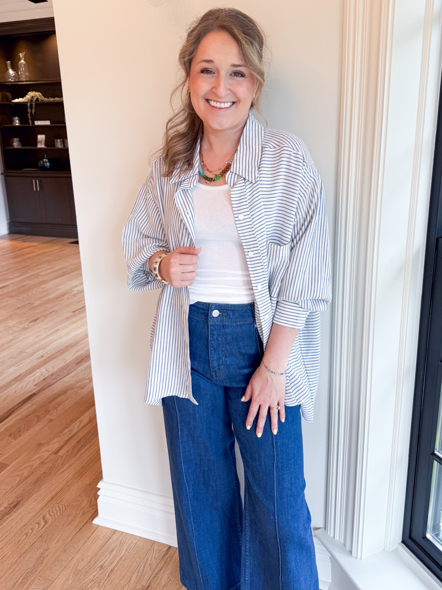 Averie Striped Button Down - Blue - The Collective Rose