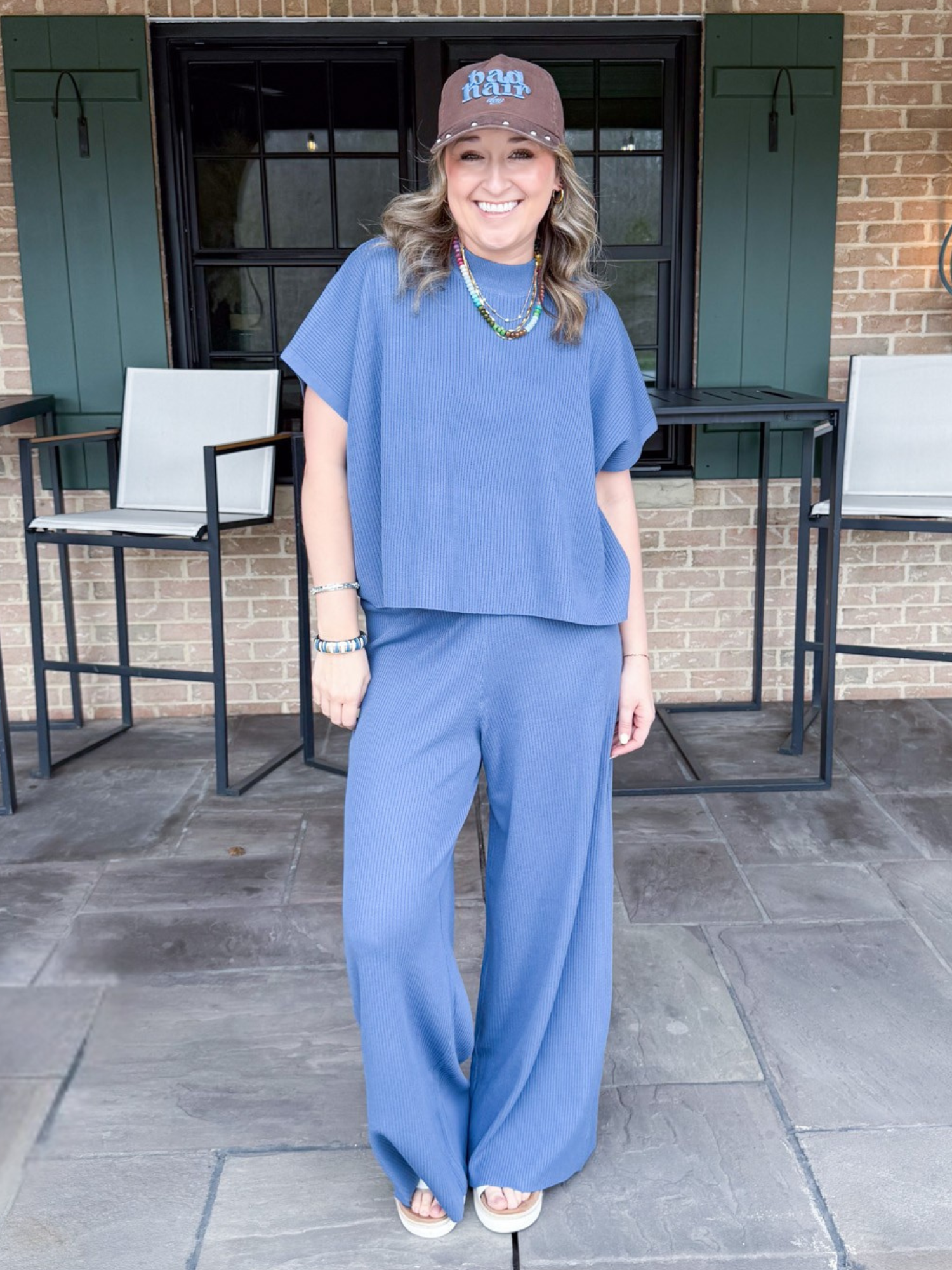 Mable Short Sleeve Ribbed Top - Dusty Blue - The Collective Rose