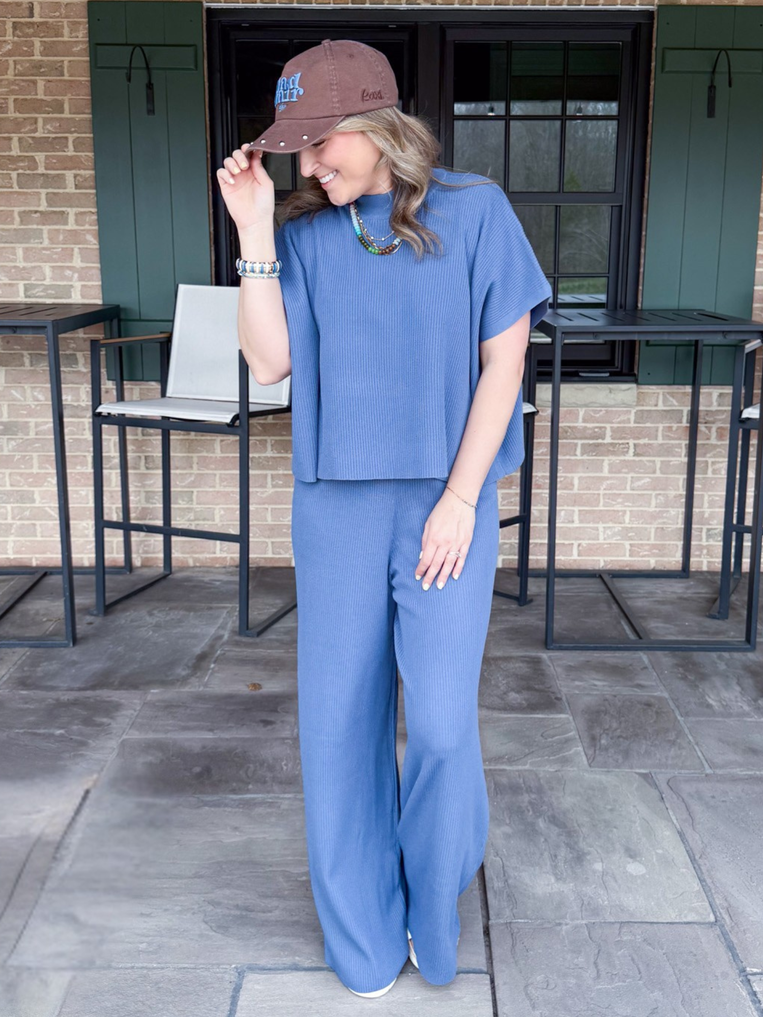 Mable Short Sleeve Ribbed Top - Dusty Blue - The Collective Rose